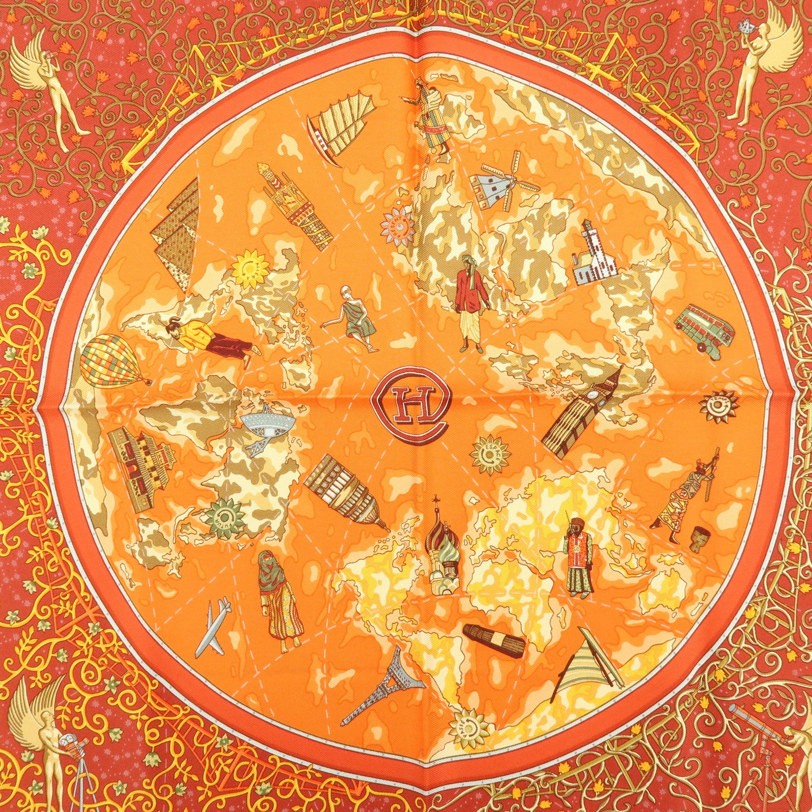 HERMES Carre 45 Silk 100% www.hermes.com Scarf Orange