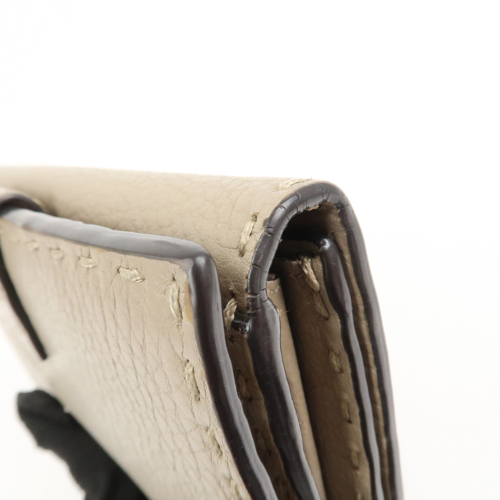 FENDI Seleria Leather Peekaboo Long Wallet Beige 8M0308