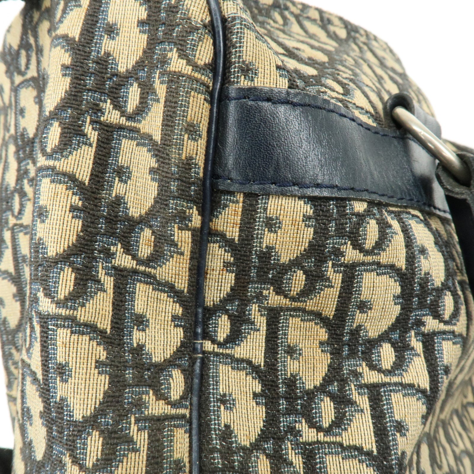 Christian Dior Trotter Leather Boston Bag Hand Bag Beige Navy