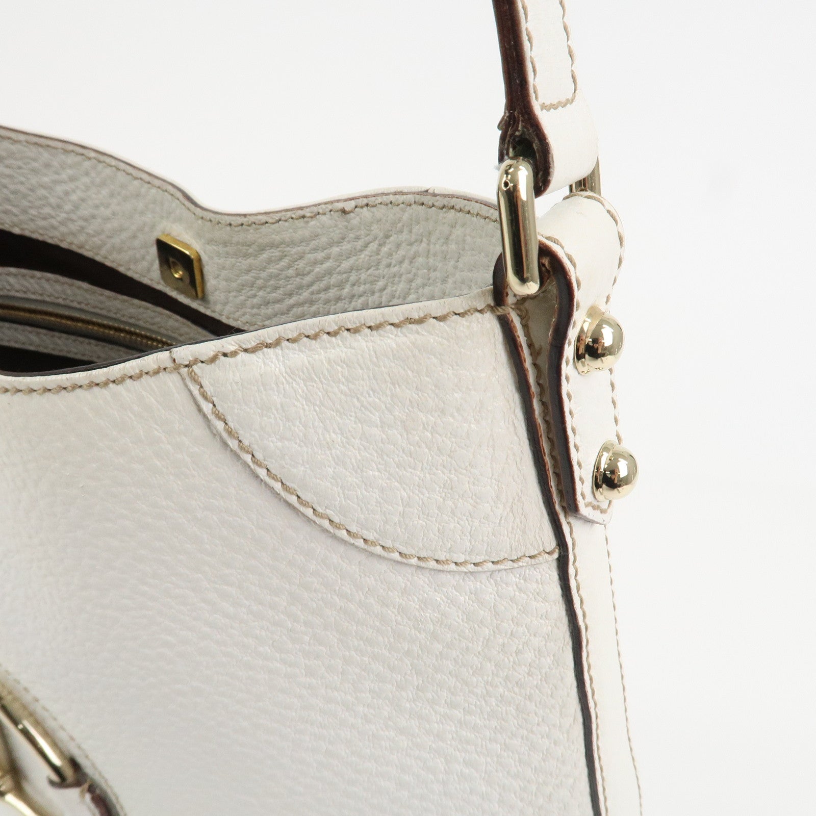 GUCCI Horsebit Leather Shoulder Bag Hand Bag White 137388