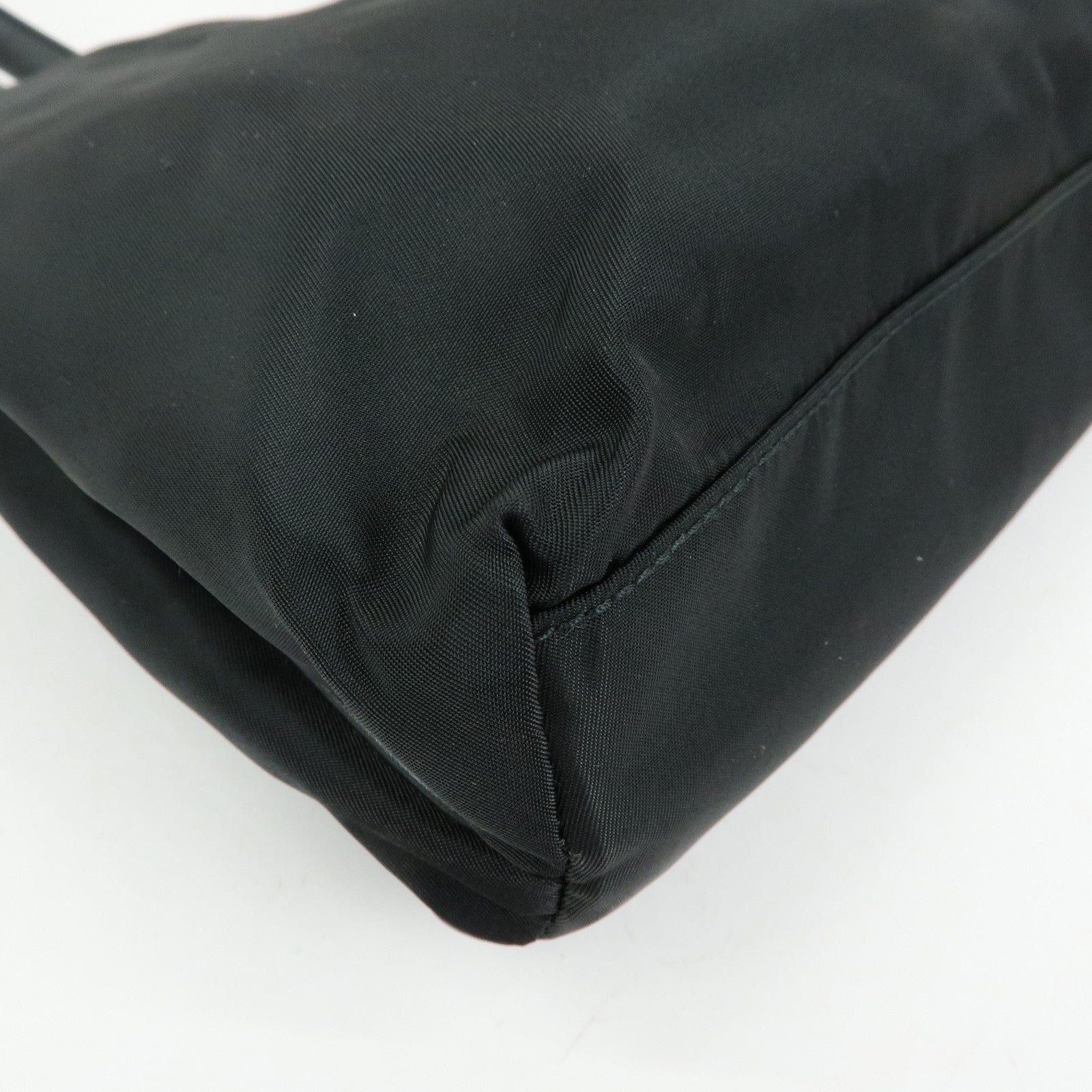 PRADA Triangle Logo Nylon Leather Tote Bag Hand Shoulder Bag Black