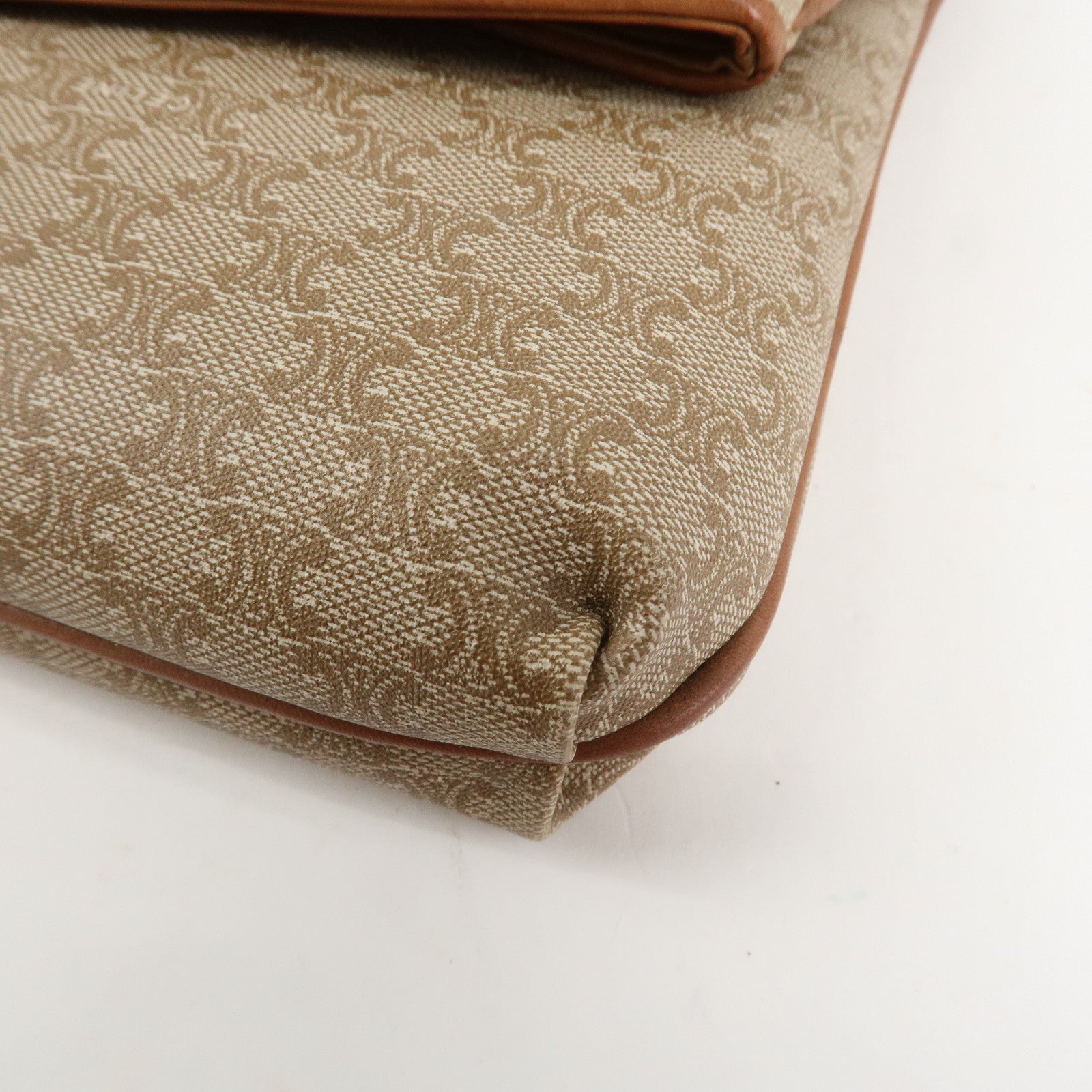 CELINE Macadam Leather PVC Clutch Bag Brown Beige Used