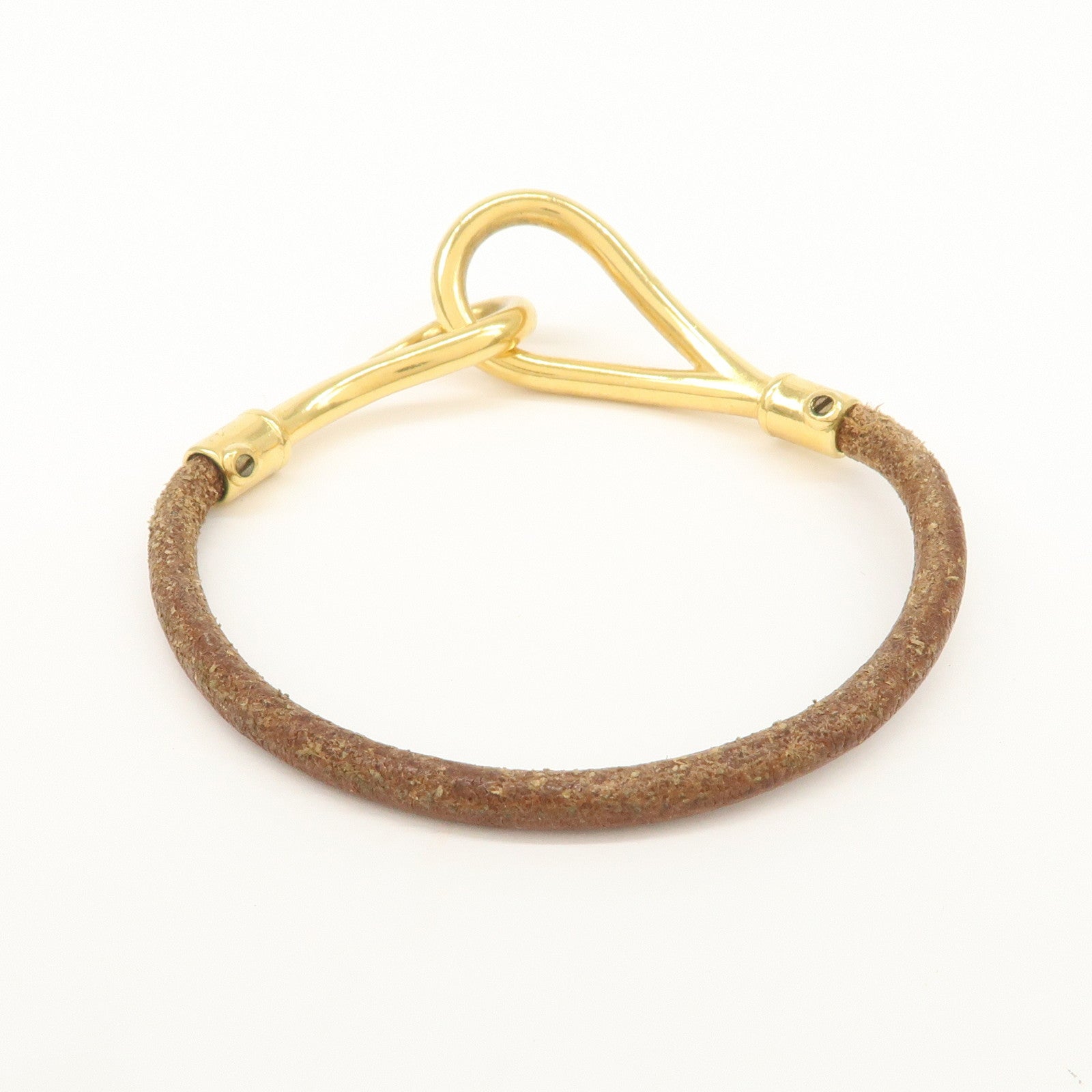 HERMES Leather Jumbo Choker Bracelet Brown Gold