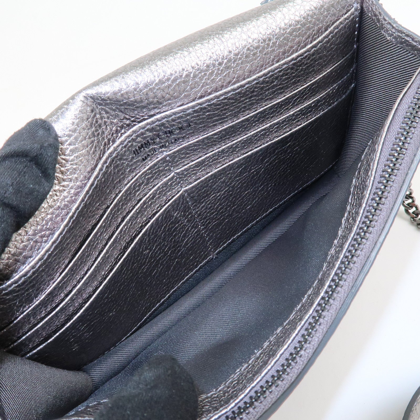 JIMMY CHOO 2Way Leather Chain Shoulder Bag Crossbody Bag Silver