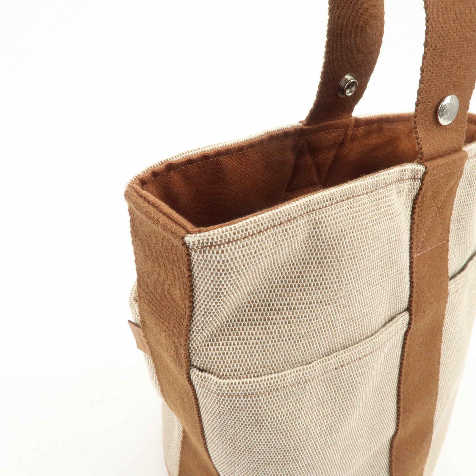 HERMES Saxo MM Toile H Hand Bag Bucket Bag Ivory Brown