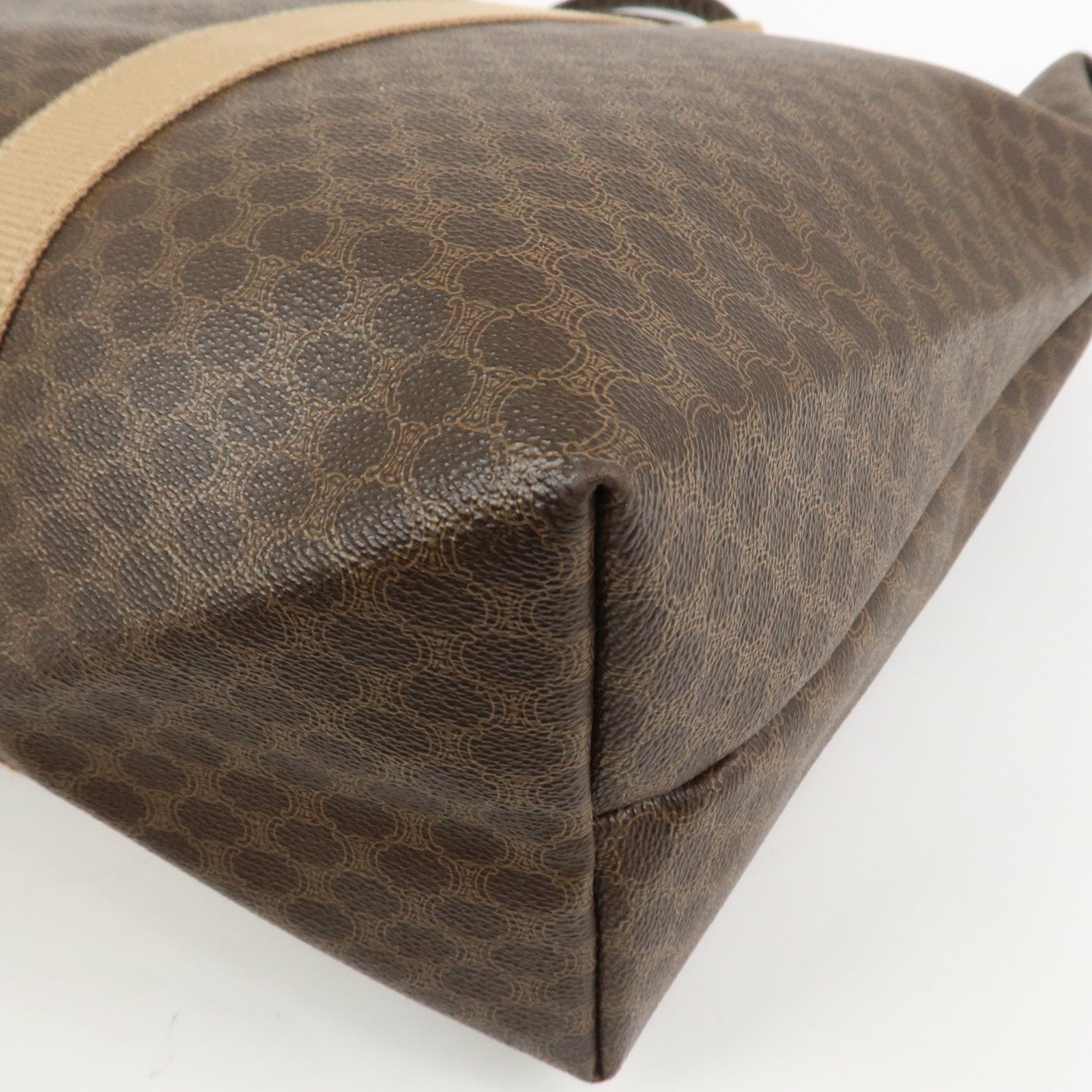 CELINE Macadam PVC Canvas Leather Boston Bag Hand Bag Brown