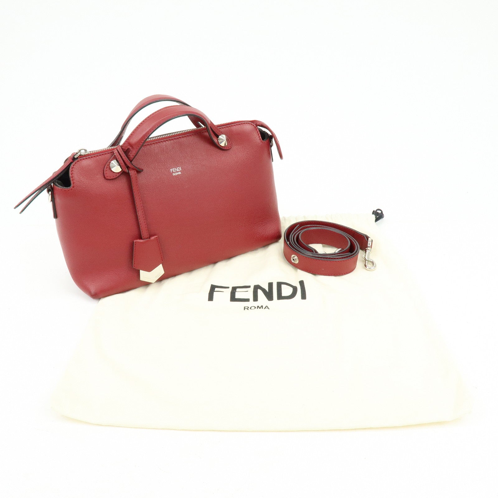 FENDI By The Way Leather 2Way Bag Hand Bag Shoulder Bag Red 8BL124