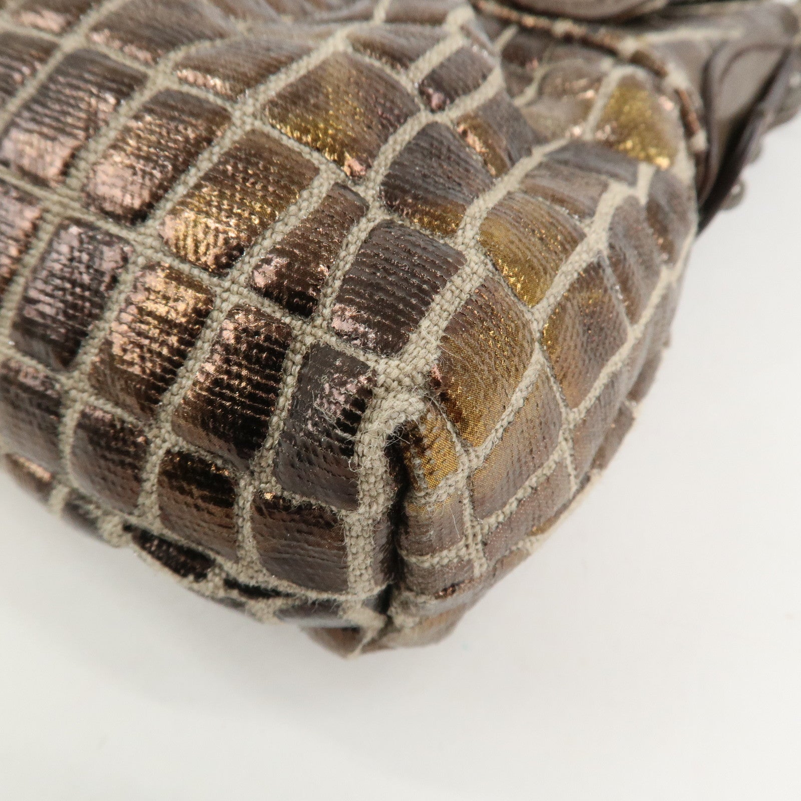FENDI Canvas Leather Shoulder Bag Hand Bag Metallic Brown 8BR445