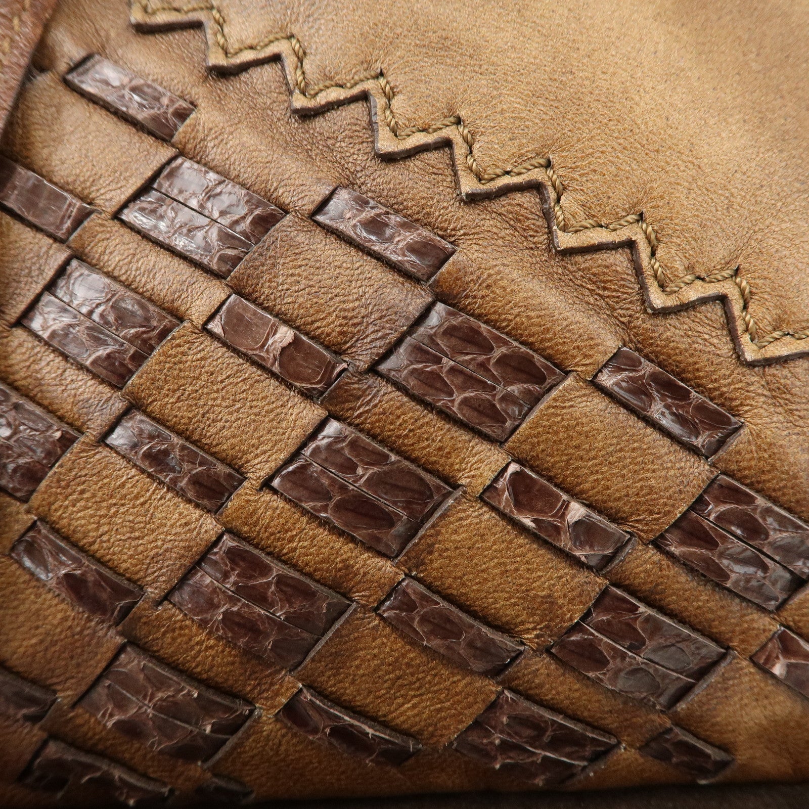 JIMMY CHOO Leather Suede Chain Shoulder Bag Hand Bag Brown