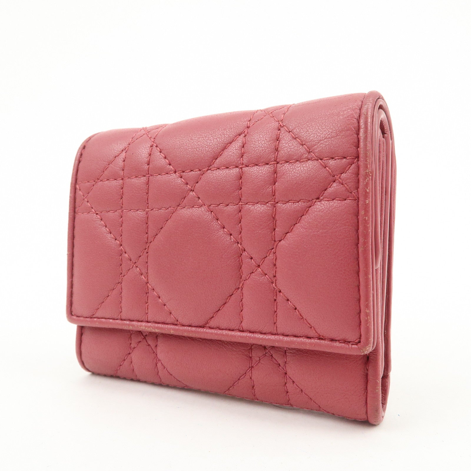 Christian Dior Cannage Leather Bi-fold Compact Wallet Pink