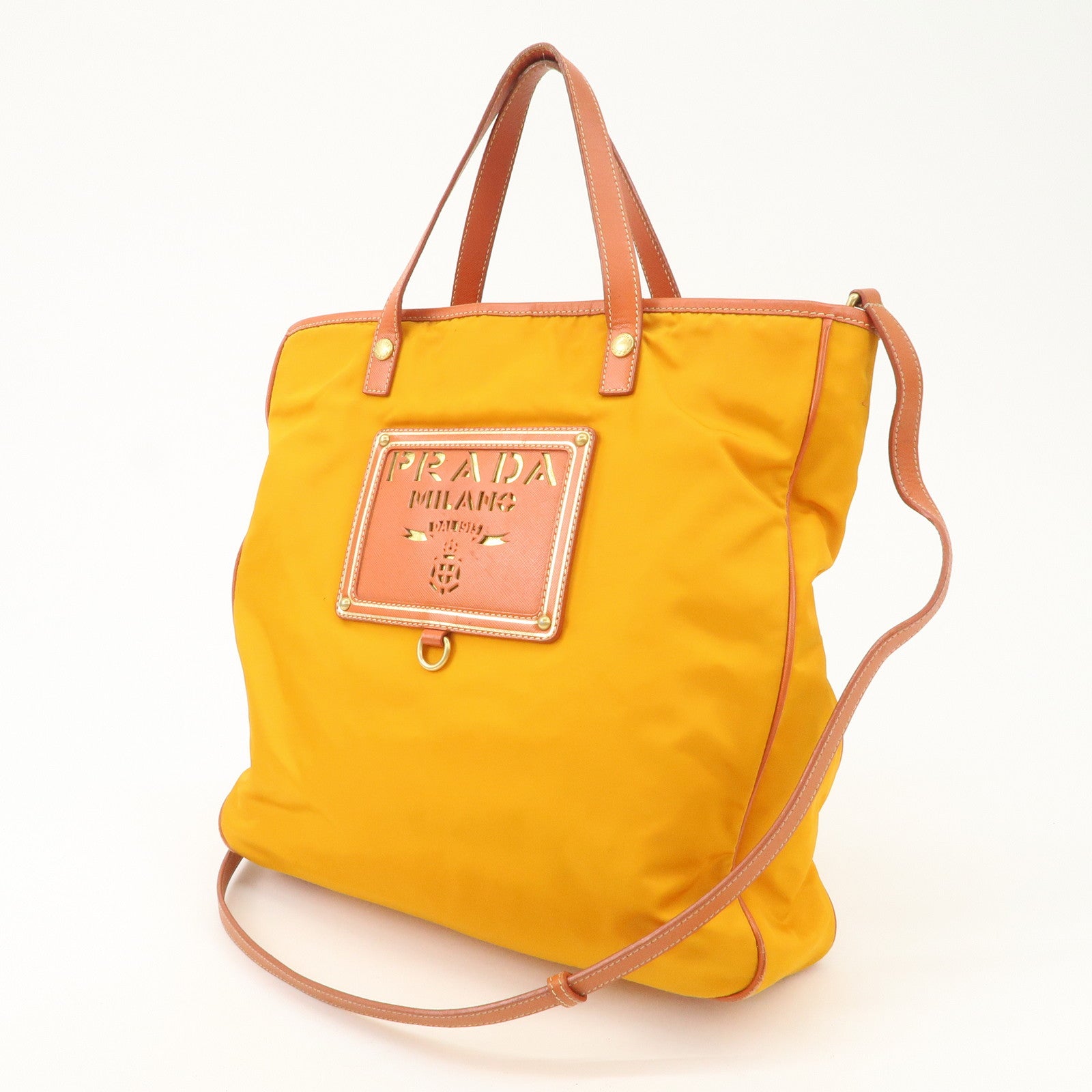 PRADA Logo 2Way Bag Tote Bag Shoulder Crossbody Bag Orange BN1473