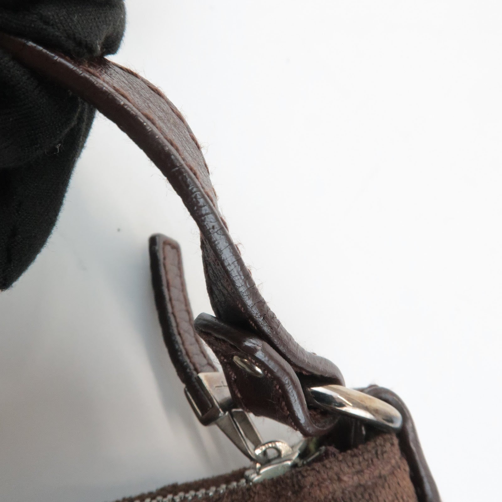 Ferragamo Gancini Leather Cotton Accessoires Pouch Hand Bag Brown Used