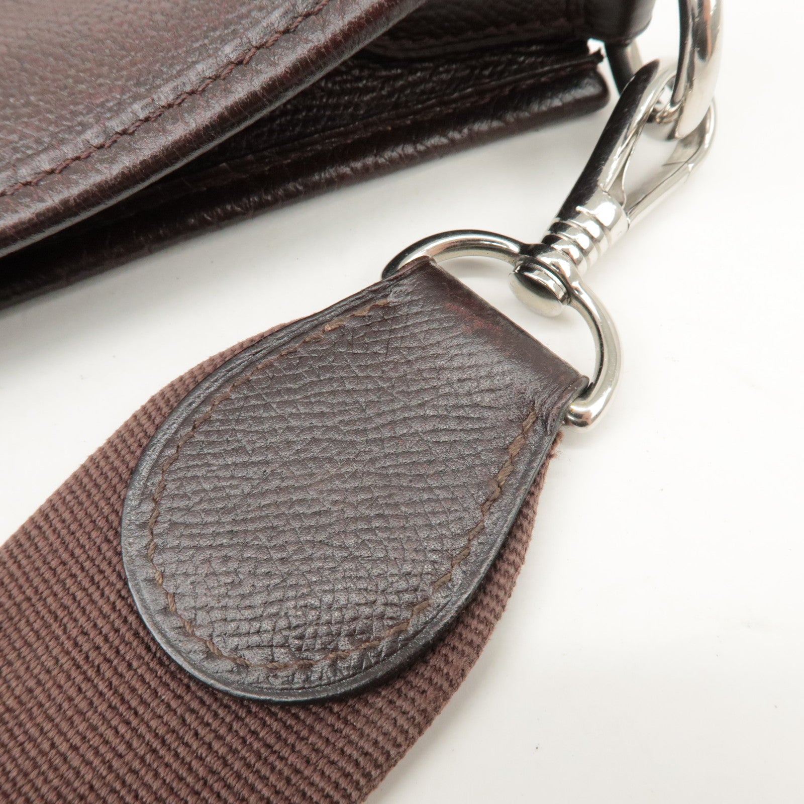 HERMES Evelyn 1GM H Engraved Leather Shoulder Bag Brown Used