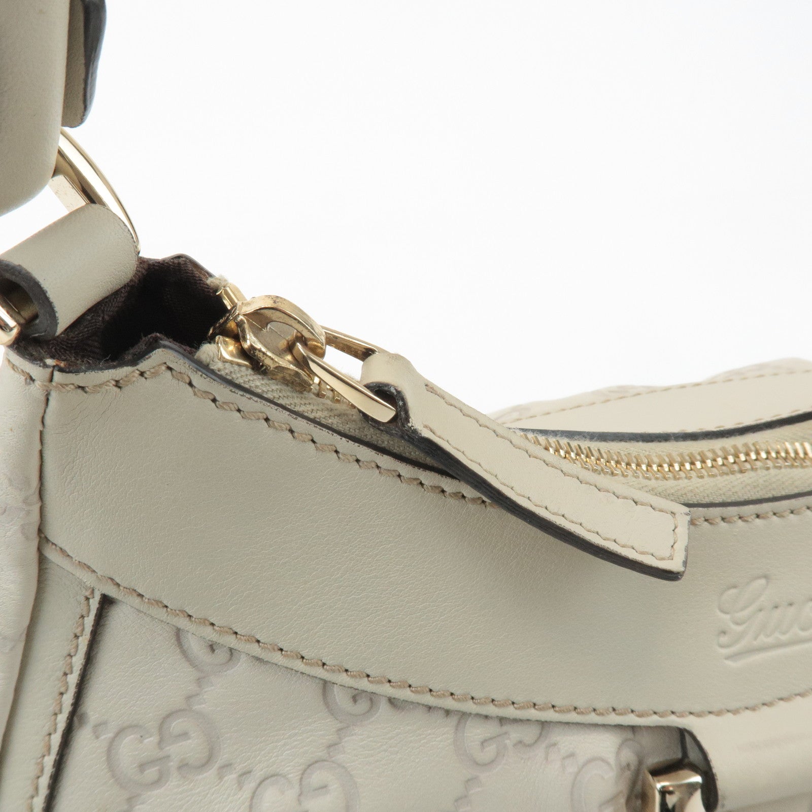 GUCCI Abbey Guccissima Leather Shoulder Bag Hand Bag Ivory 190525 Used