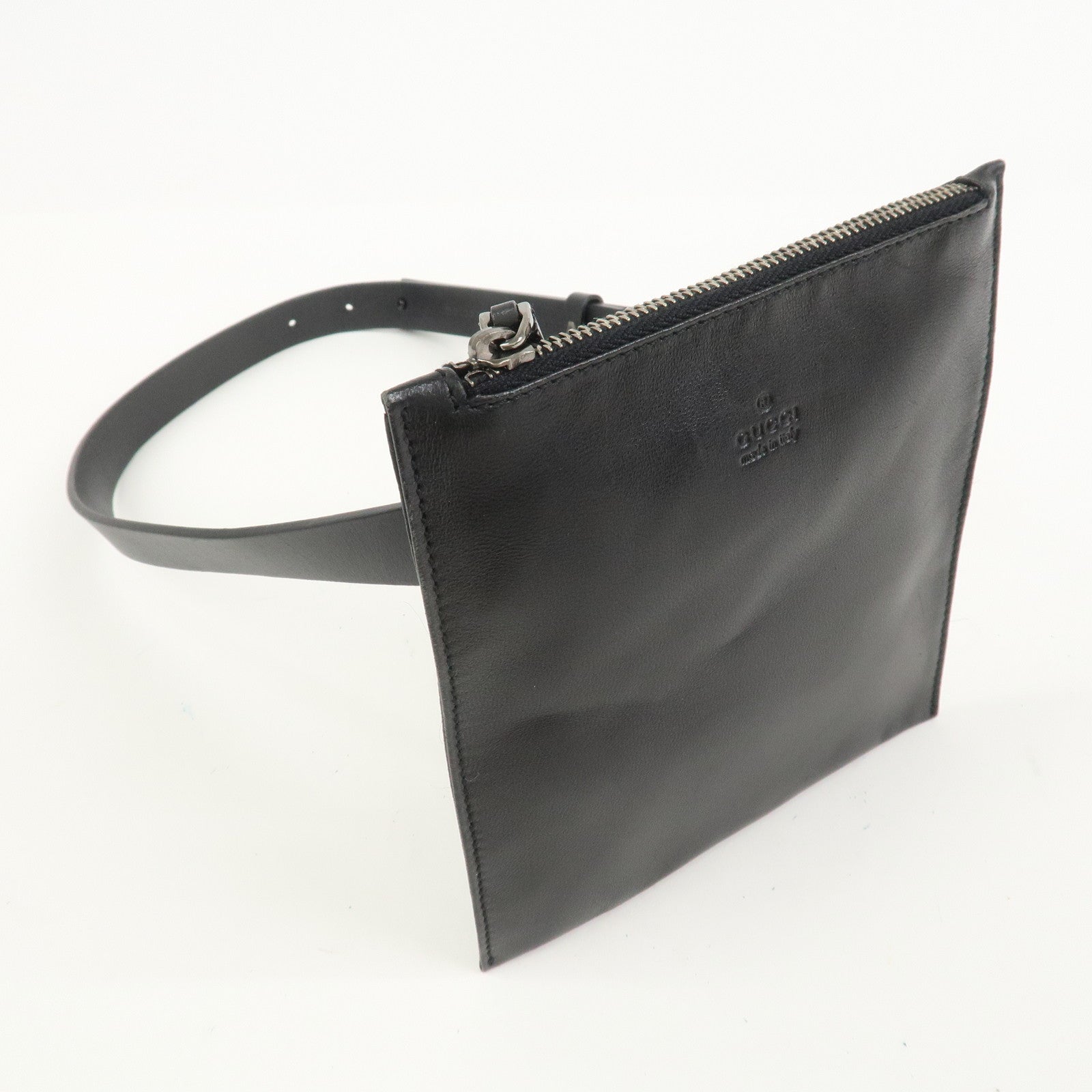 GUCCI Leather Waist Pouch Body Bag Black 037.1312