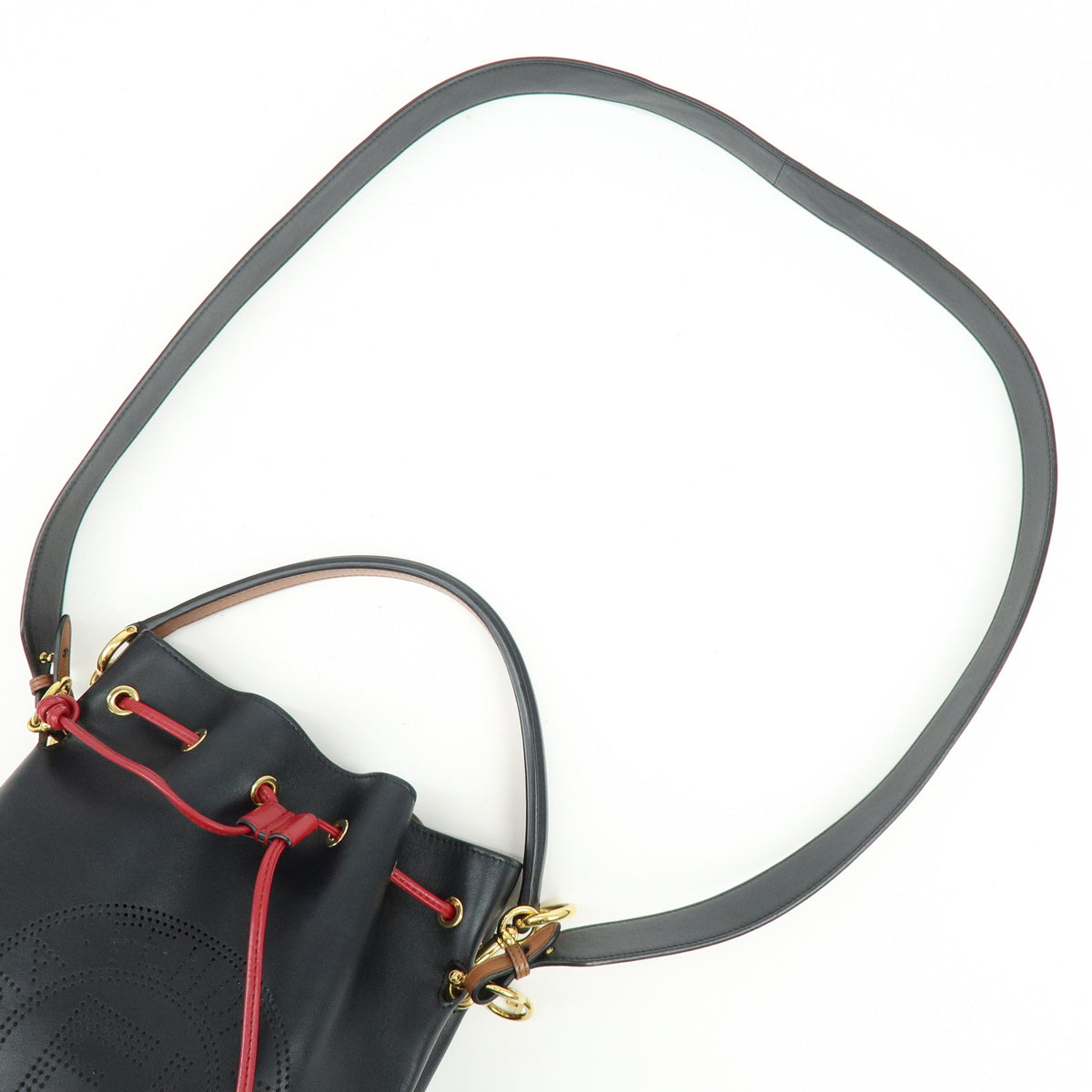 FENDI Mon Tresor Leather 2Way Bag Hand Bag Shoulder Bag Black Red