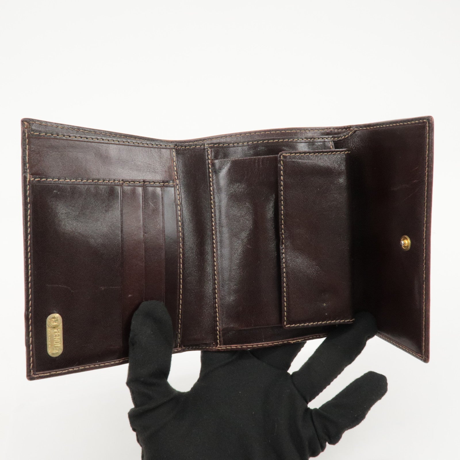 FENDI Zucca Set of 2 Canvas Leather Wallet Brown Black 8M0029 2270 Used