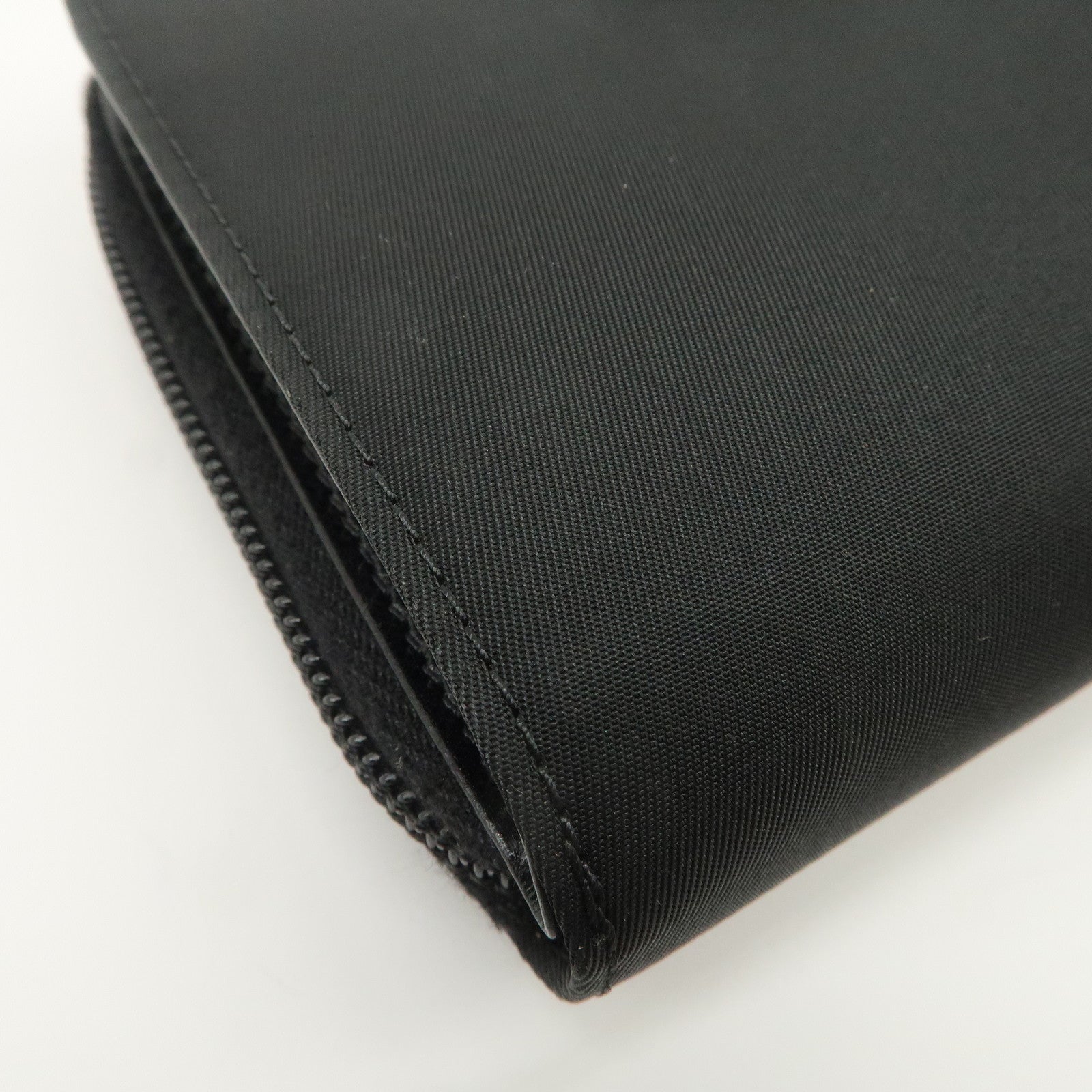 PRADA Tessuto Nylon Bi-fold Round Zippy Compact Wallet Black M605