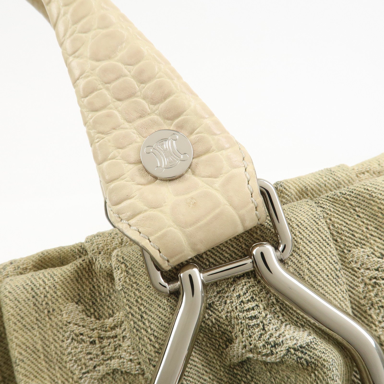 CELINE Macadam Denim Embossed Leather 2WAY Bag Hand Bag Blue Ivory