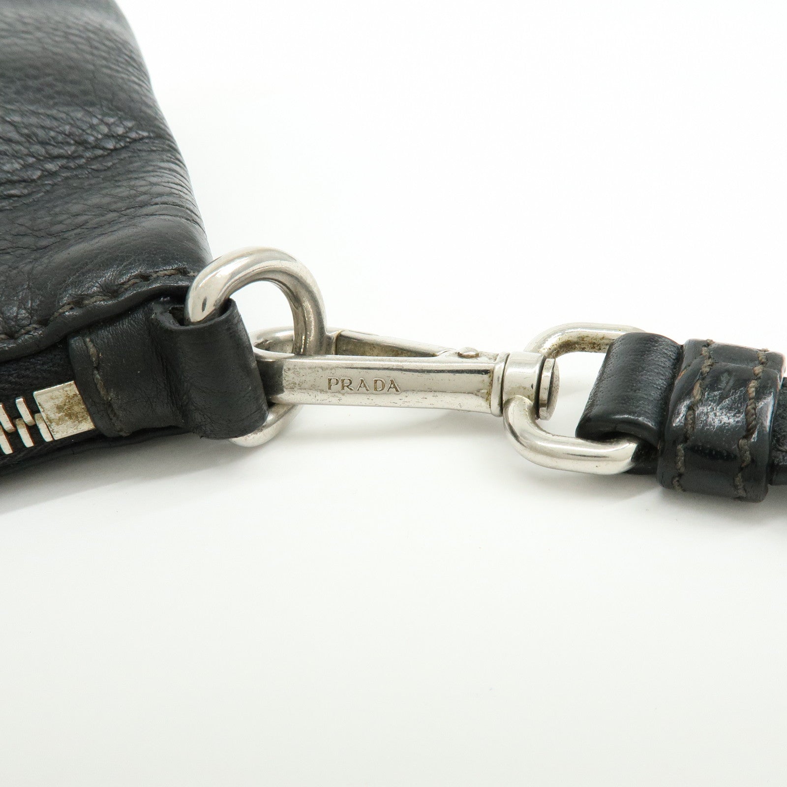 PRADA Triangle Logo Vitello Daino Leather Shoulder Bag Black 1BH997