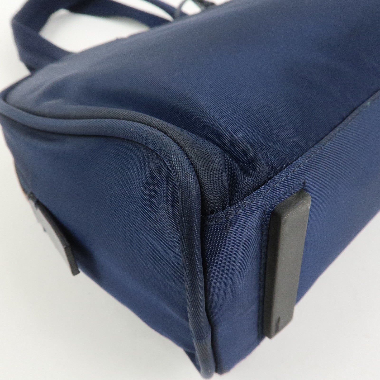 PRADA Triangle Logo Nylon Leather Hand Bag Navy