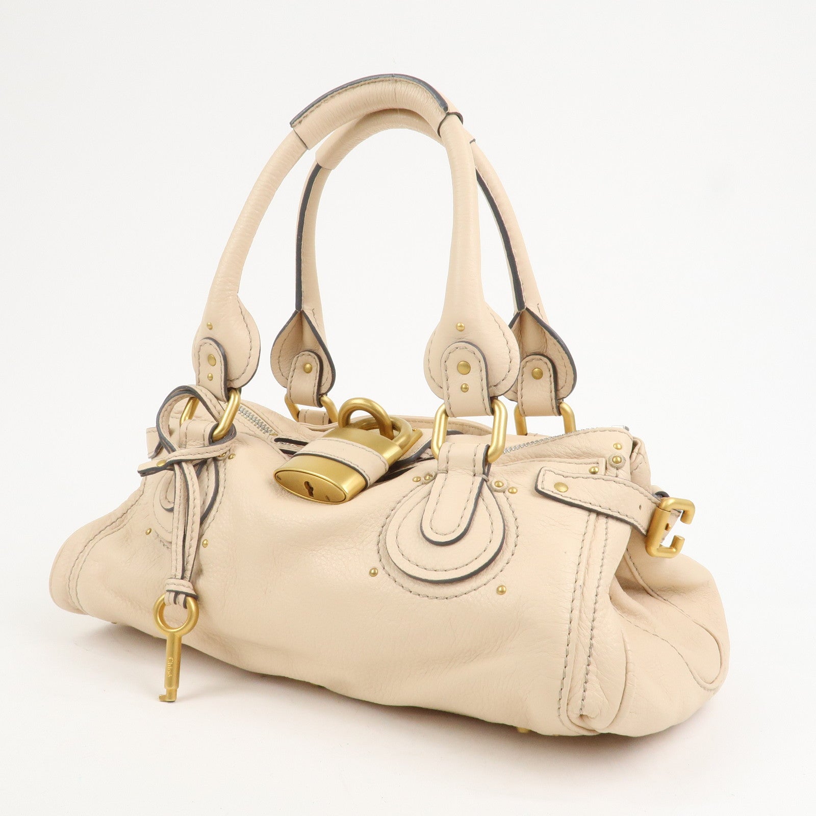 Chloe Paddington Leather Medium Shoulder Bag Hand Bag Beige