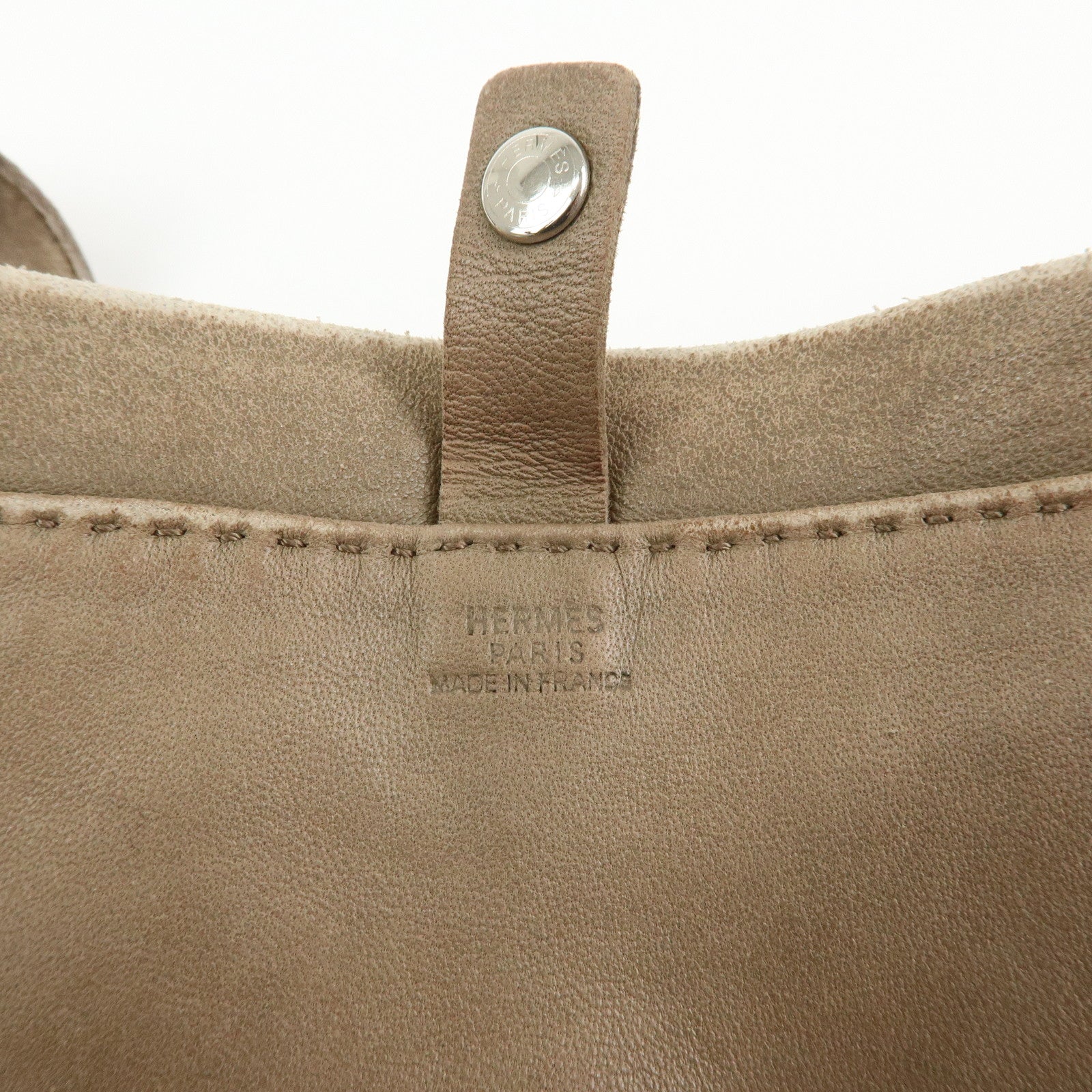 HERMES Leather Clou de Selle Shoulder Bag □M Stamped Beige