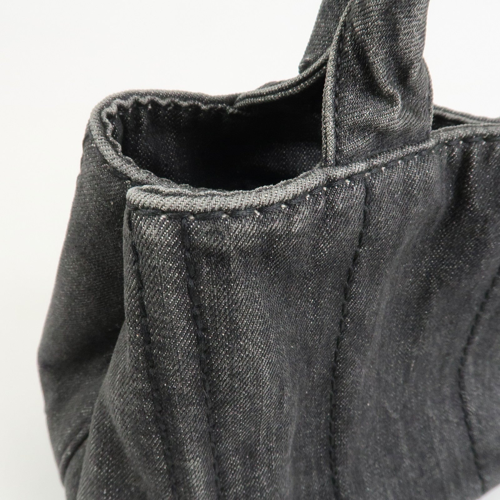 PRADA Canapa Mini Canvas Denim 2Way Shoulder Hand Bag Black B2439G