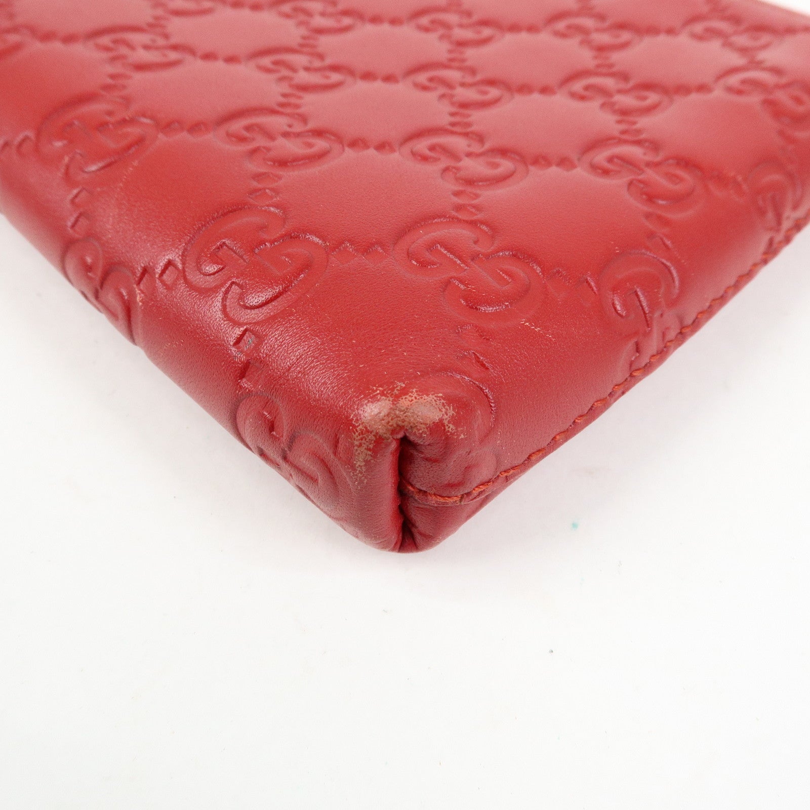 GUCCI Guccissima Leather Chain Shoulder Bag Wallet Red 428449