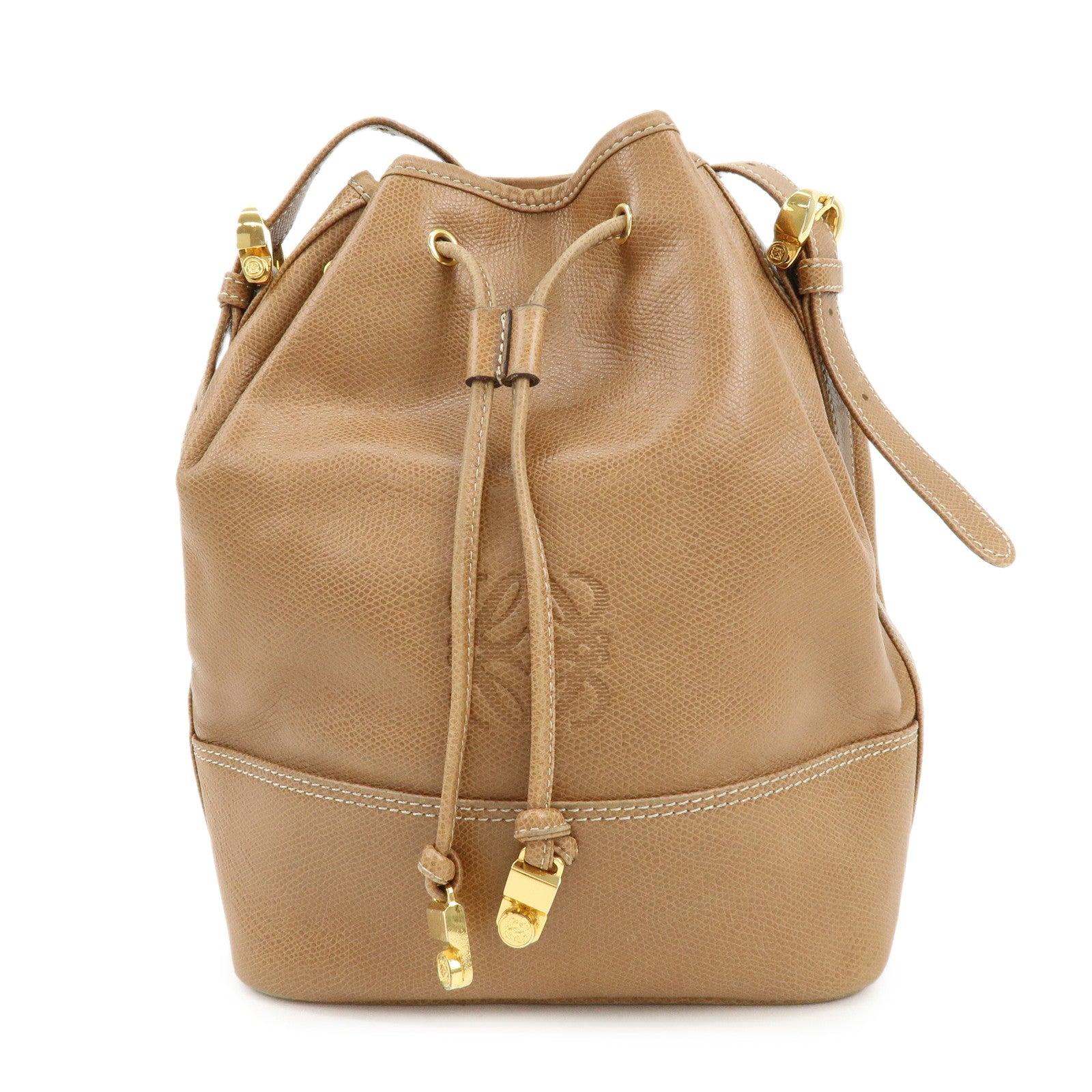 LOEWE Anagarm Leather Drawstring Shoulder Bag Brown