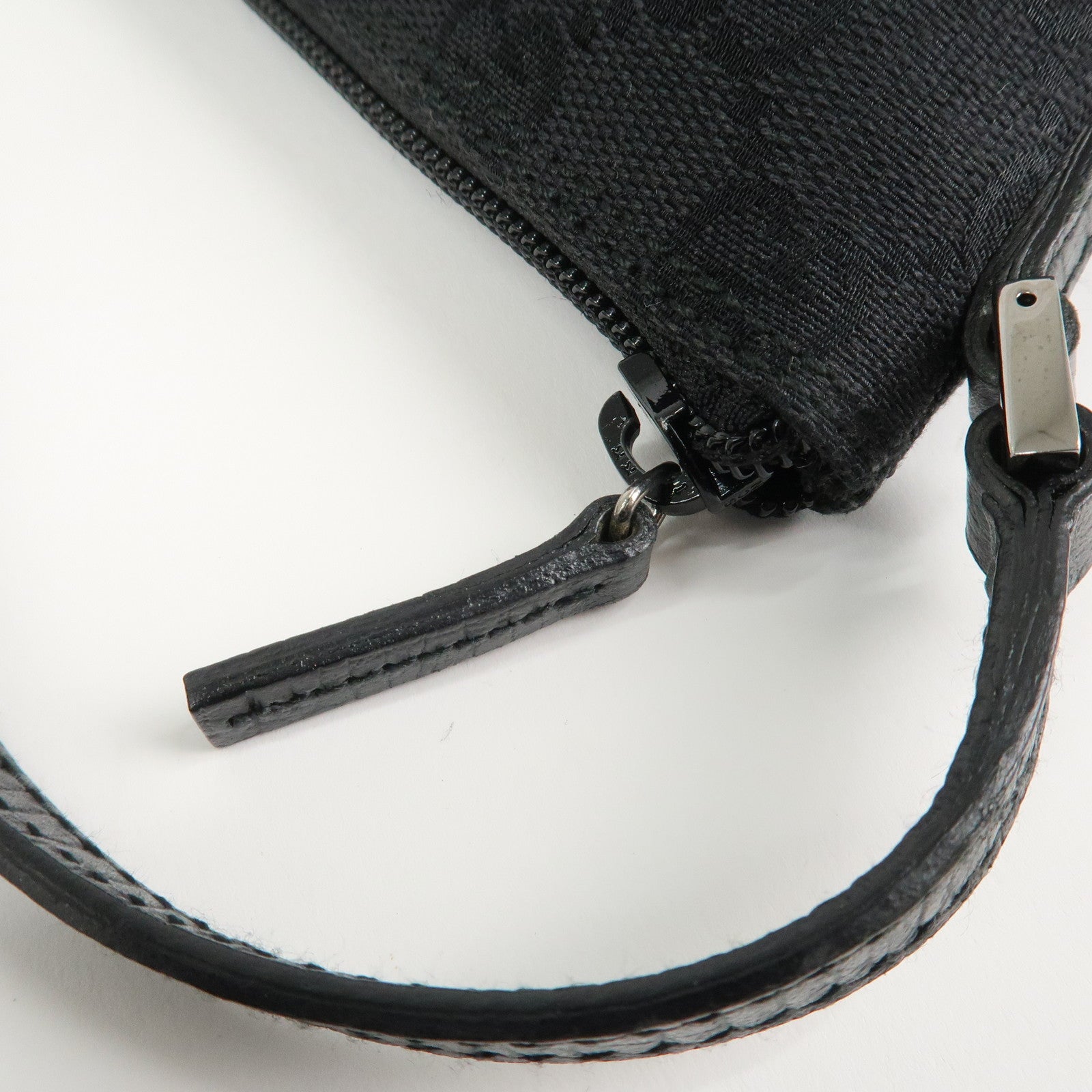 GUCCI Boat Bag GG Canvas Leather Hand Bag Black 07198