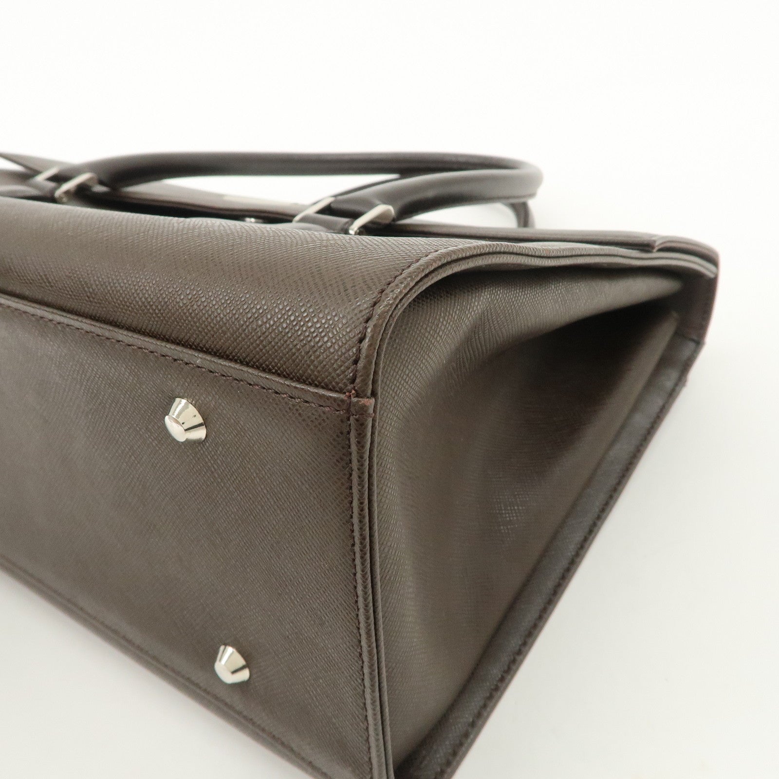 BURBERRY Leather Hand Bag Dark Brown