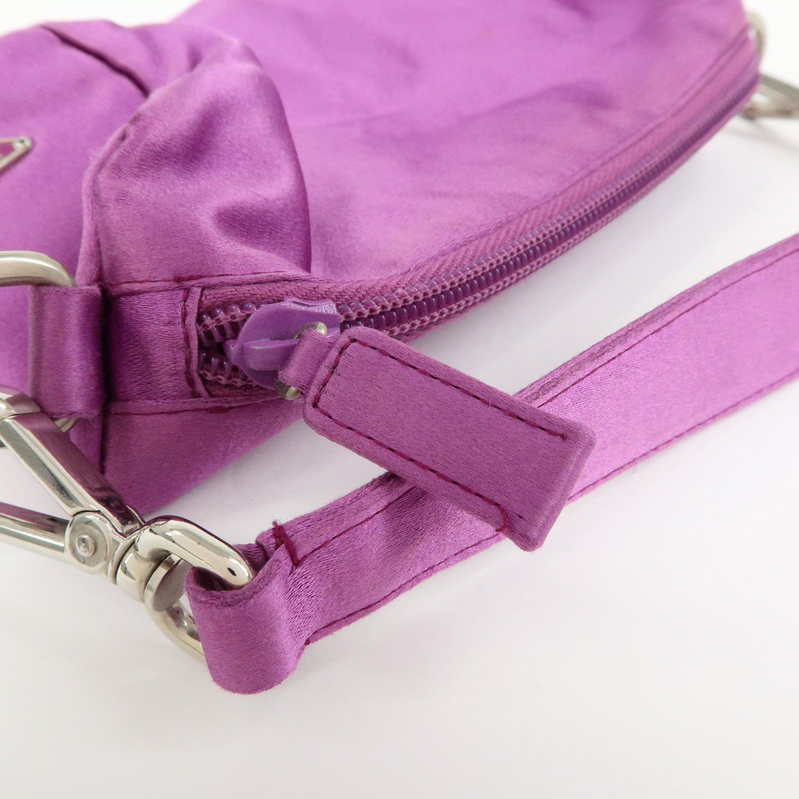 PRADA Triangle Logo Satin Mini Hand Bag Pochette Pouch Purple
