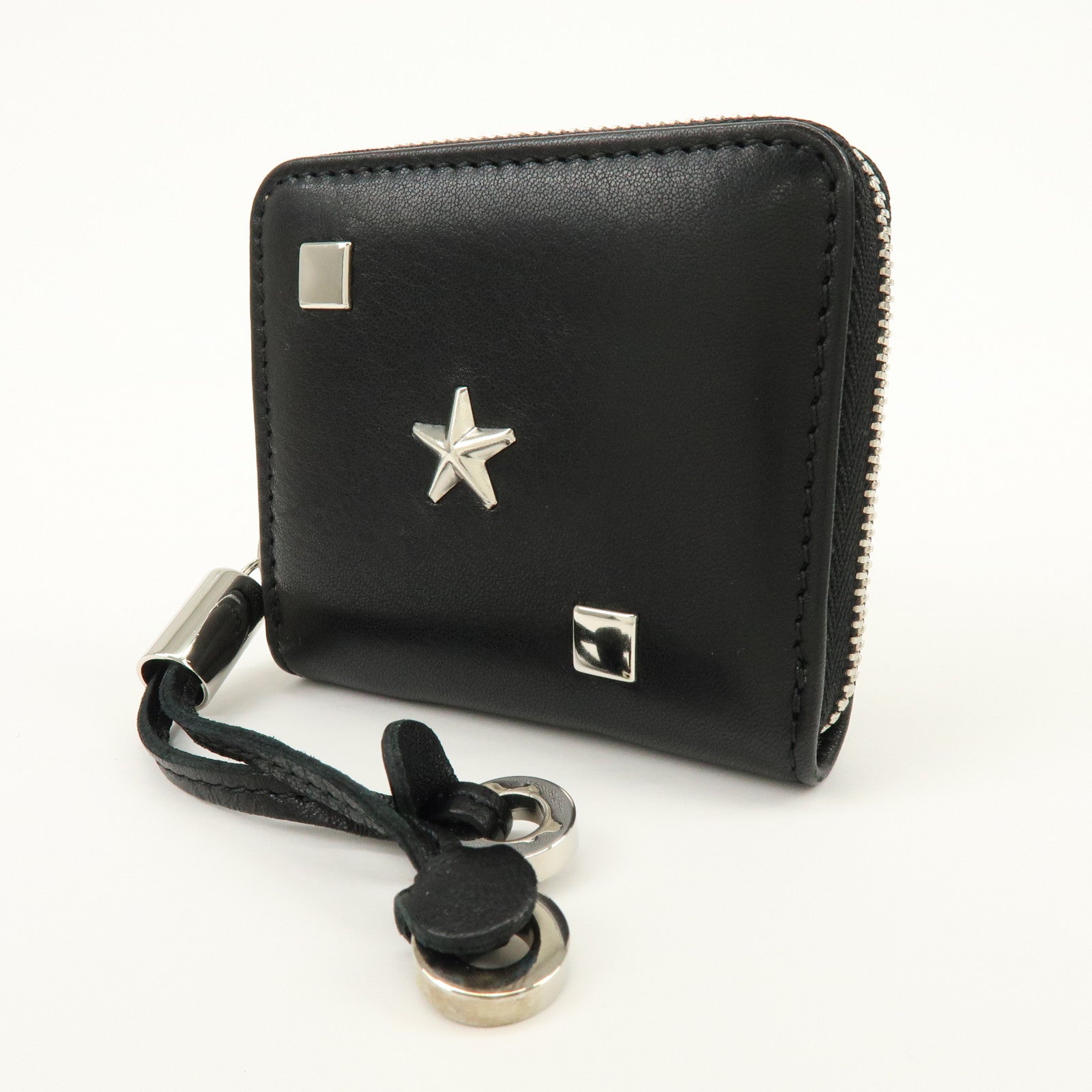 JIMMY CHOO Penny Star Studs Leather Coin Case Coin Wallet Black