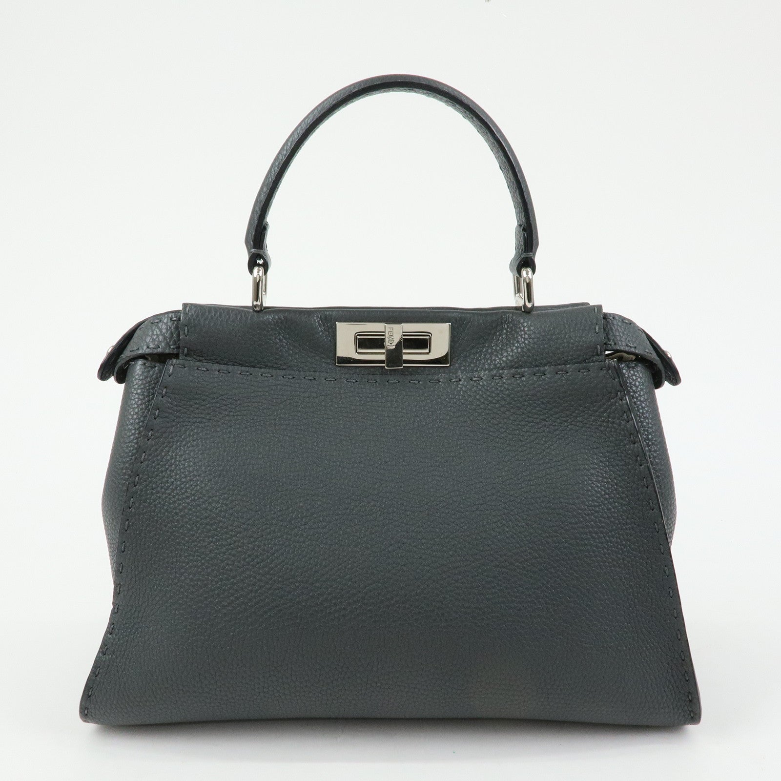 FENDI Selleria Peekaboo Leather 2Way Bag Hand Bag Gray 8BN290