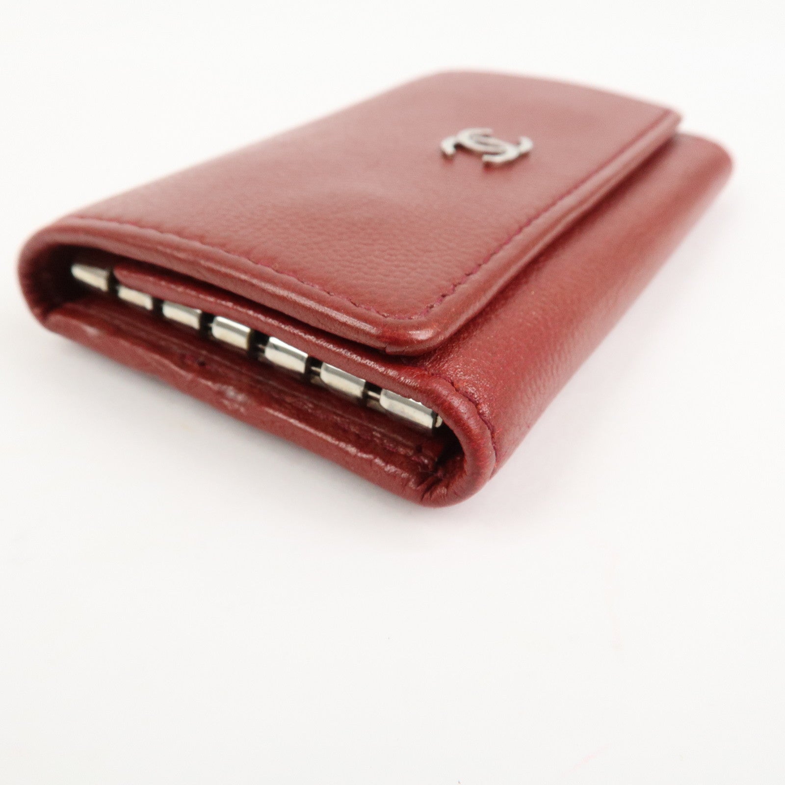 CHANEL COCO Mark Caviaskin Leather 6 Rings Key Case Key Ring Red
