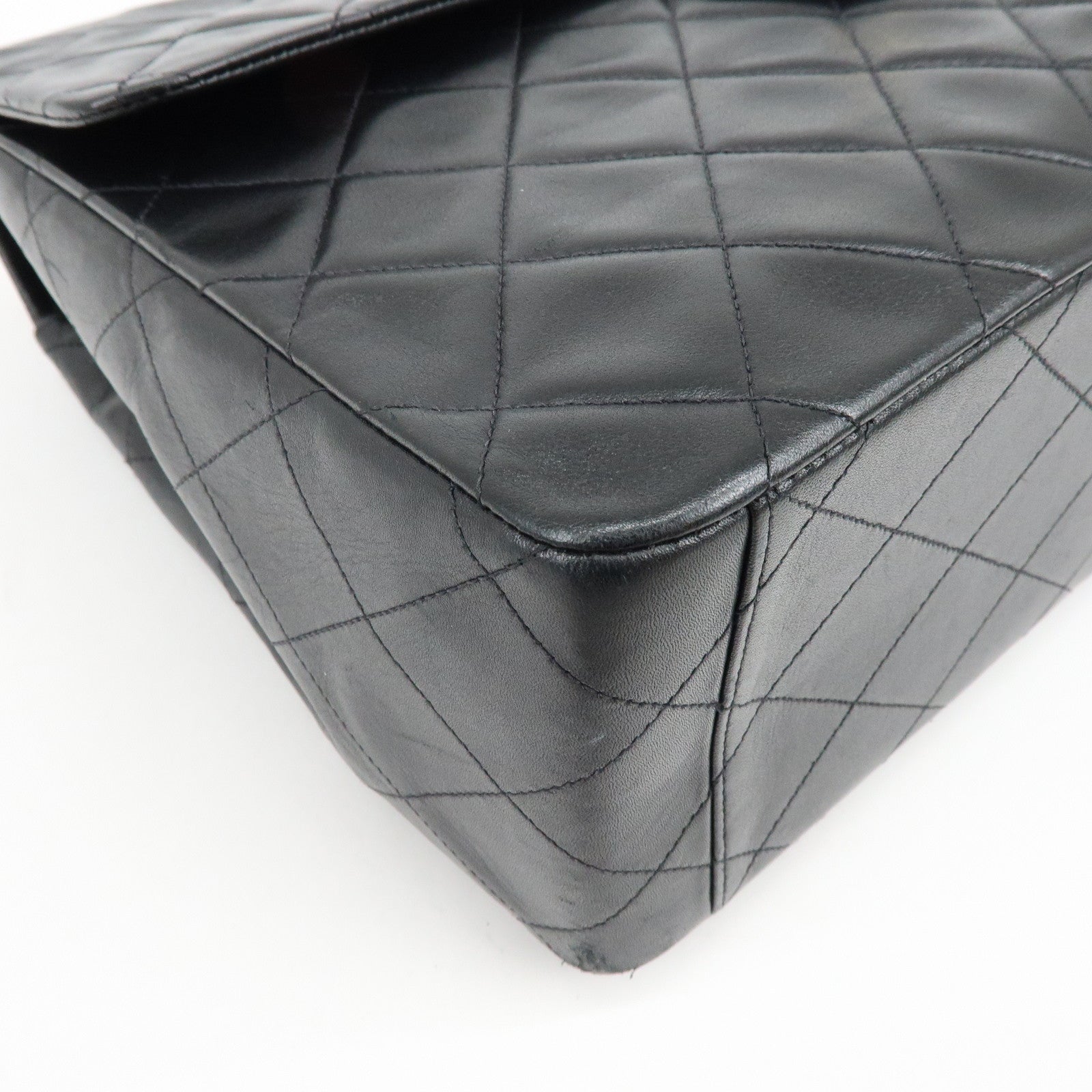 CHANEL Matelasse Lamb Skin Maxi 34 Single Flap Shoulder Bag Black
