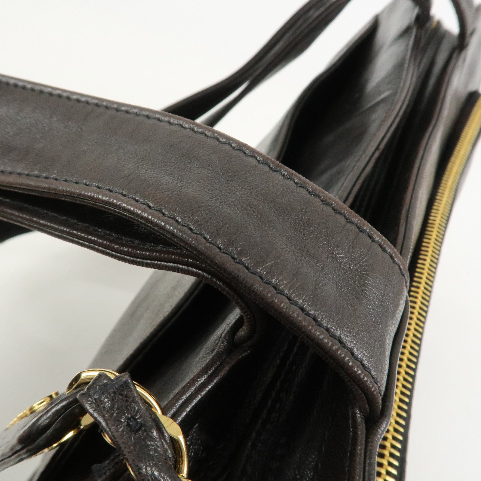 CHANEL COCO Mark Lambskin Tote Bag Shoulder Bag Dark Brown