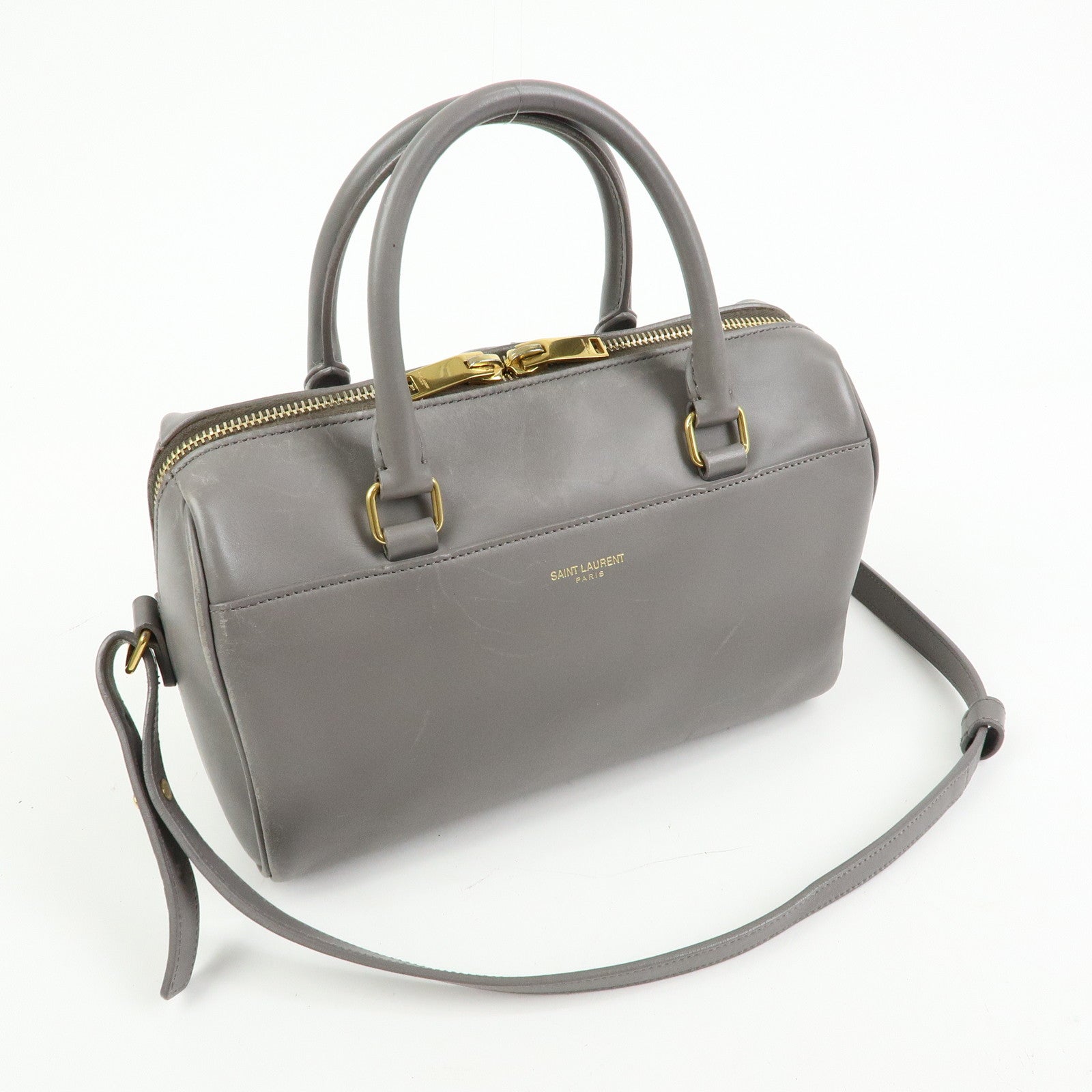 SAINT LAURENT PARIS Baby Duffle Leather 2WAY Hand Bag Gray 330958