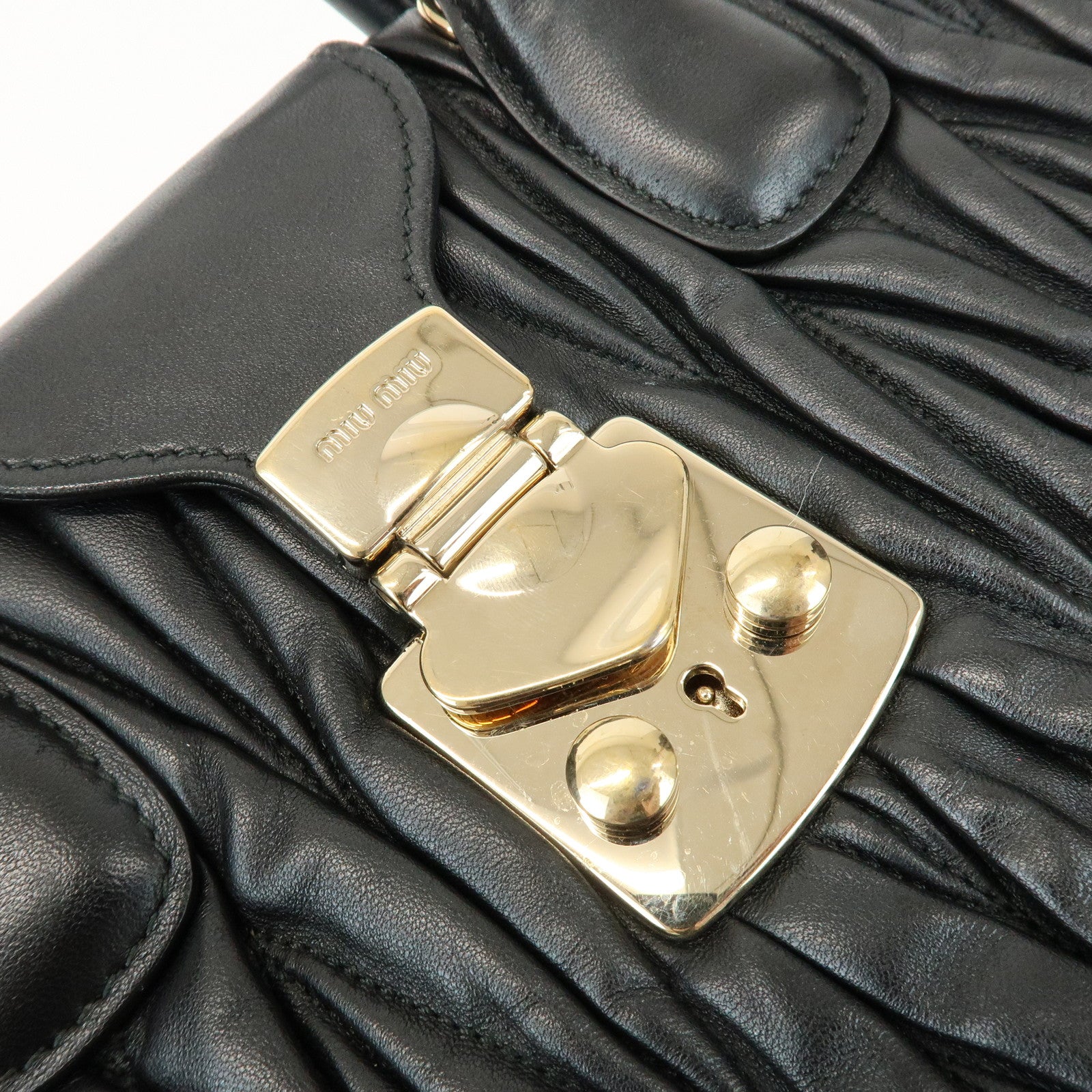MIU MIU Matelasse Leather 2Way Bag Hand Shoulder Bag Black 5BA125