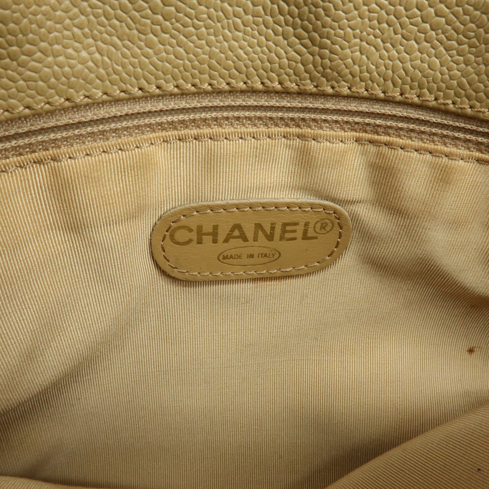 CHANEL Caviarskin Tote Bag Shoulder Bag Beige