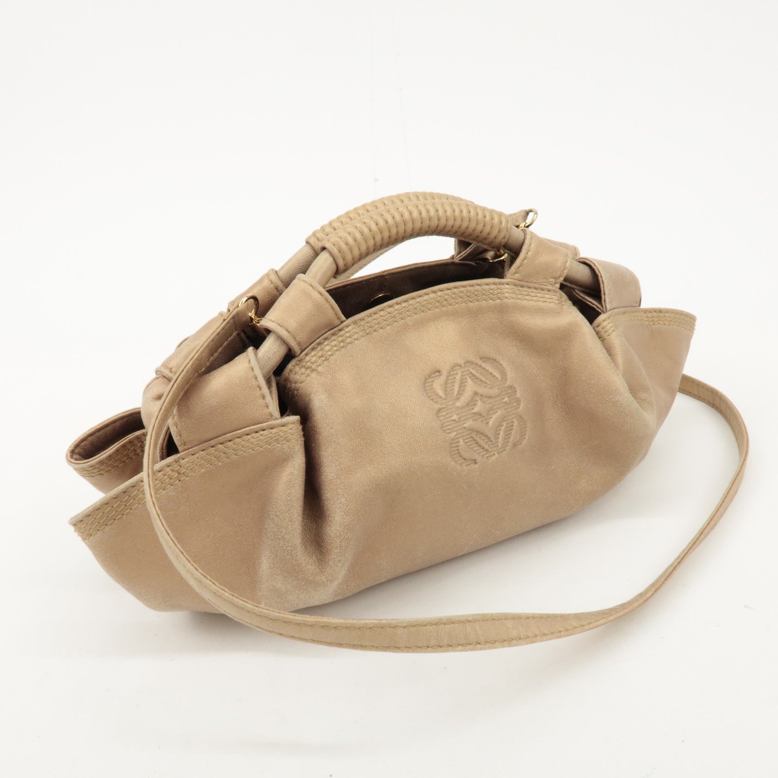 LOEWE Anagram Leather Mini Nappa Aire Hand Bag Tote Bag Gold Used