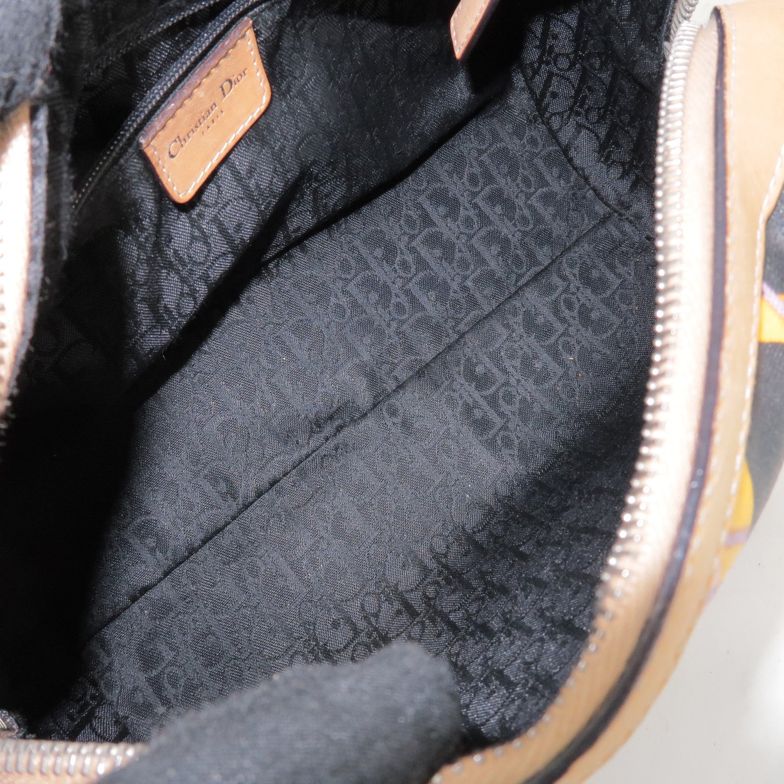 Christian Dior PVC Leather Hand Bag Light Brown Pink Orange