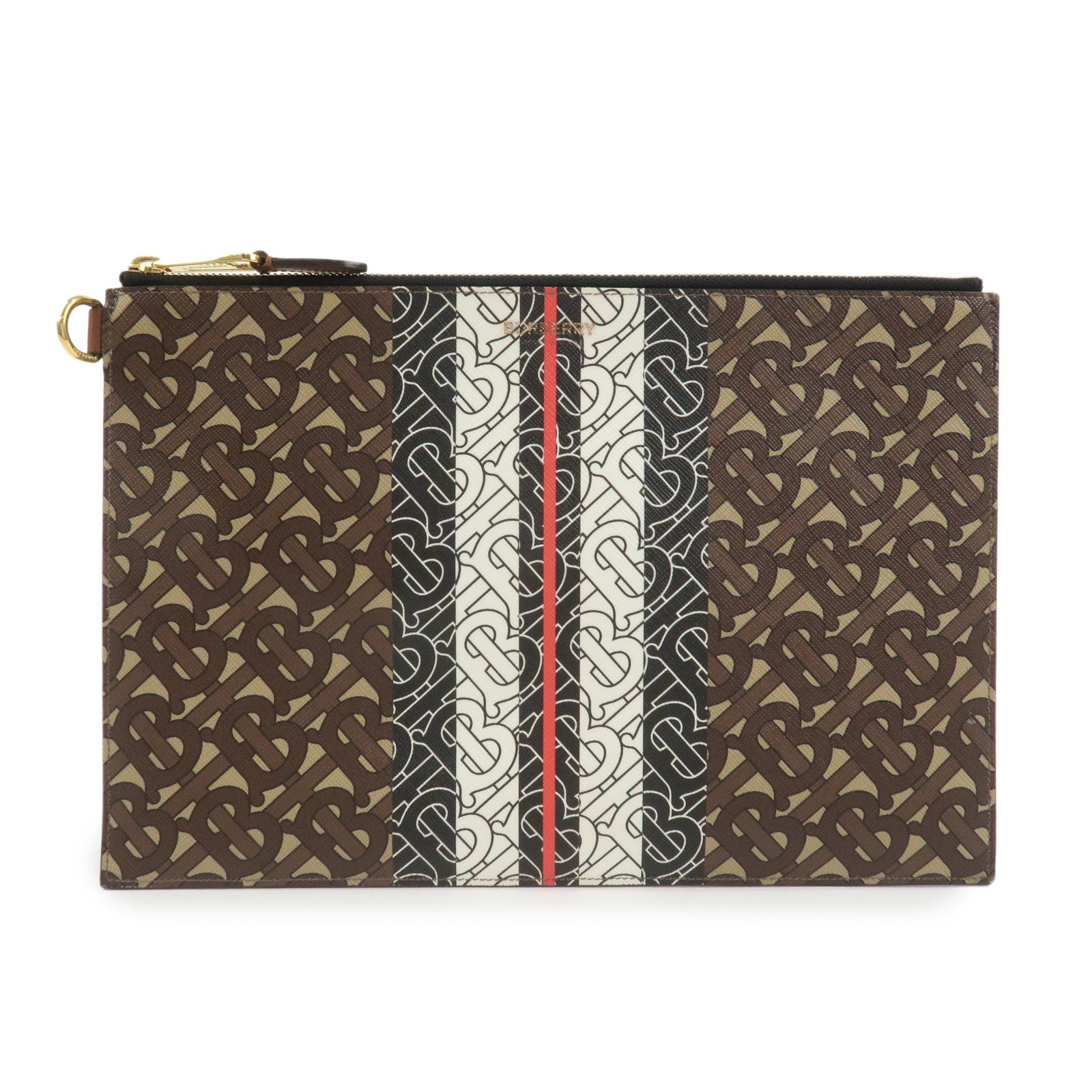 BURBERRY Monogram E Canvas Clutch Bag Pouch Brown
