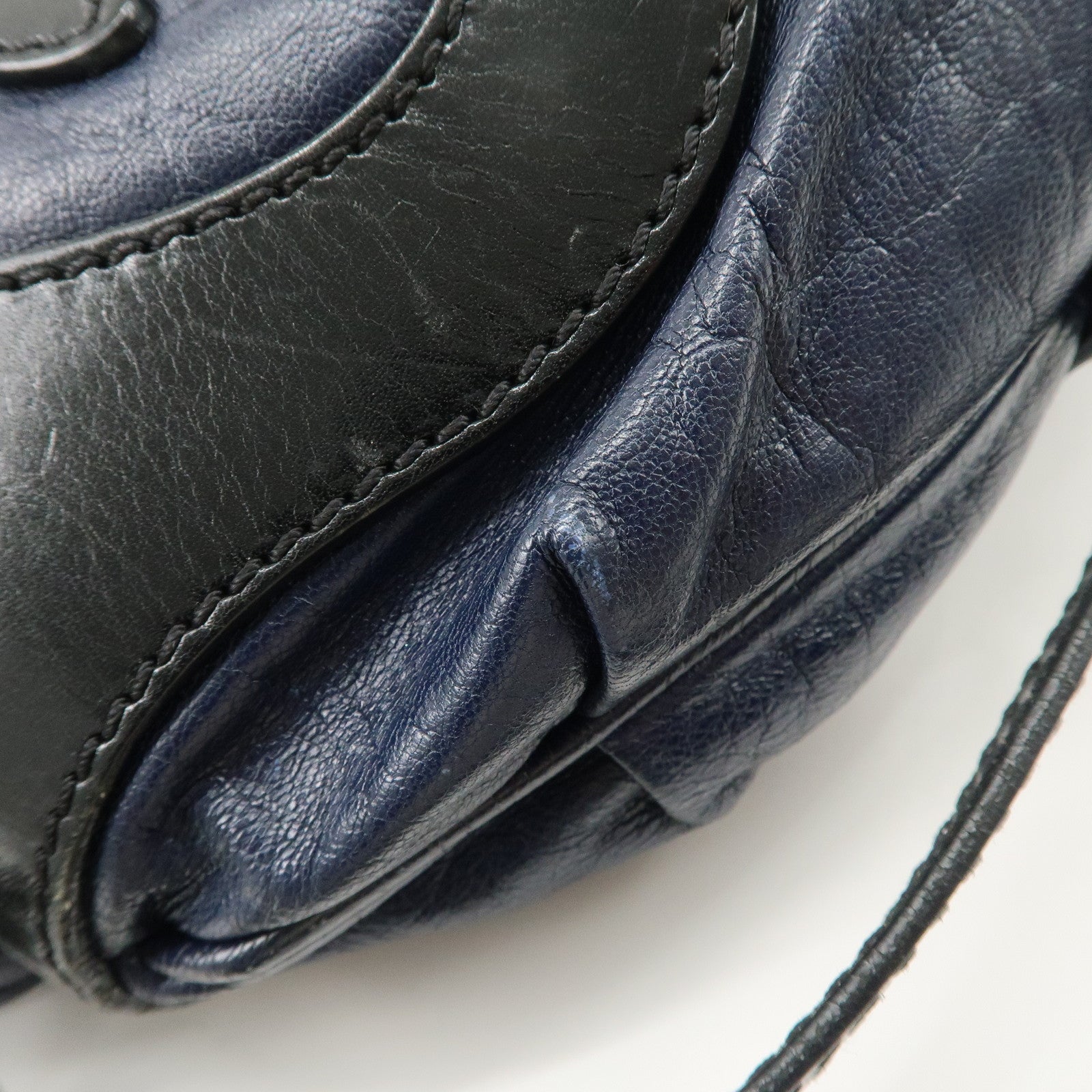 FENDI Leather Shoulder Bag Navy Black Silver HDW 8BR293 Used