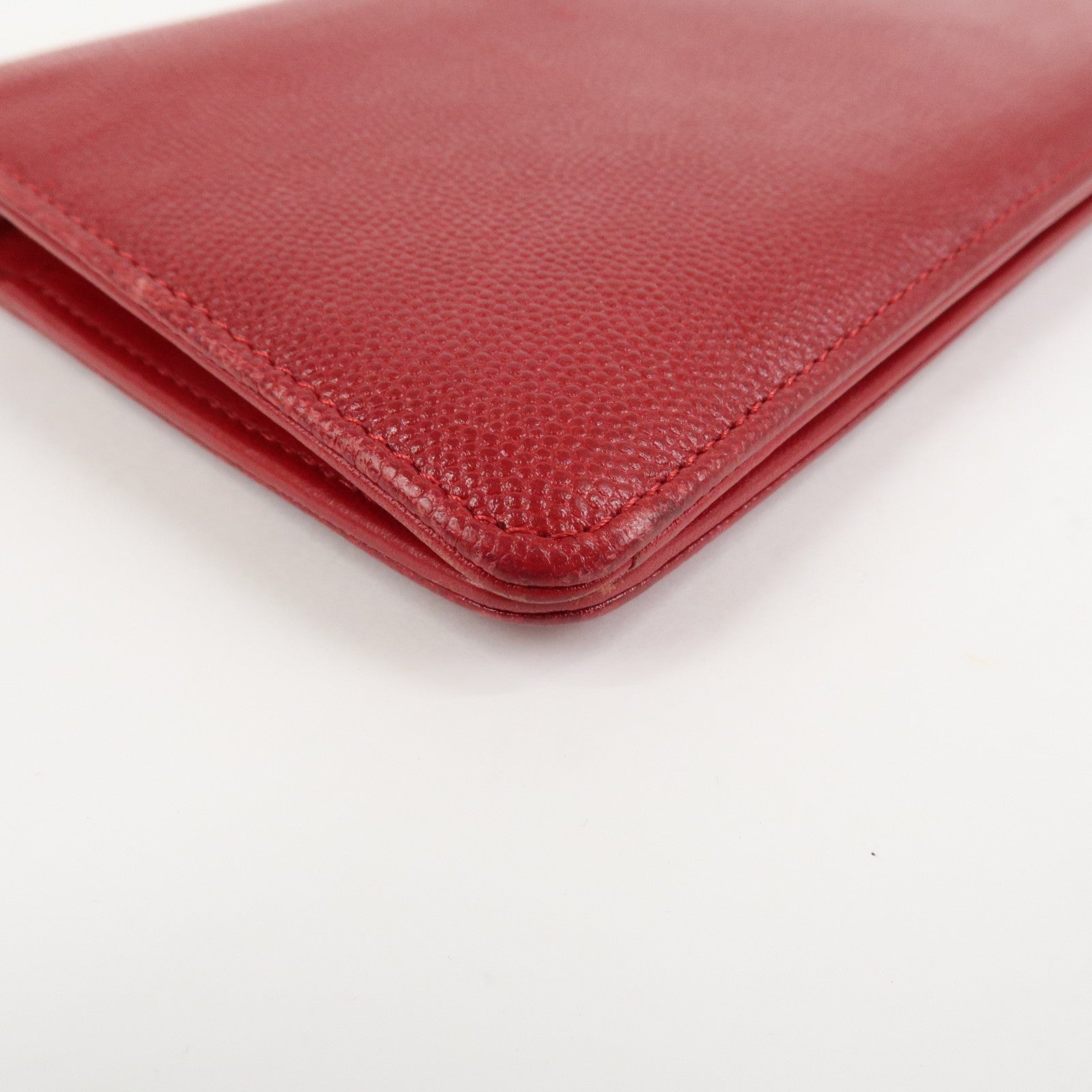 CHANEL COCO Mark Caviarskin Bi-Fold Long Wallet Red