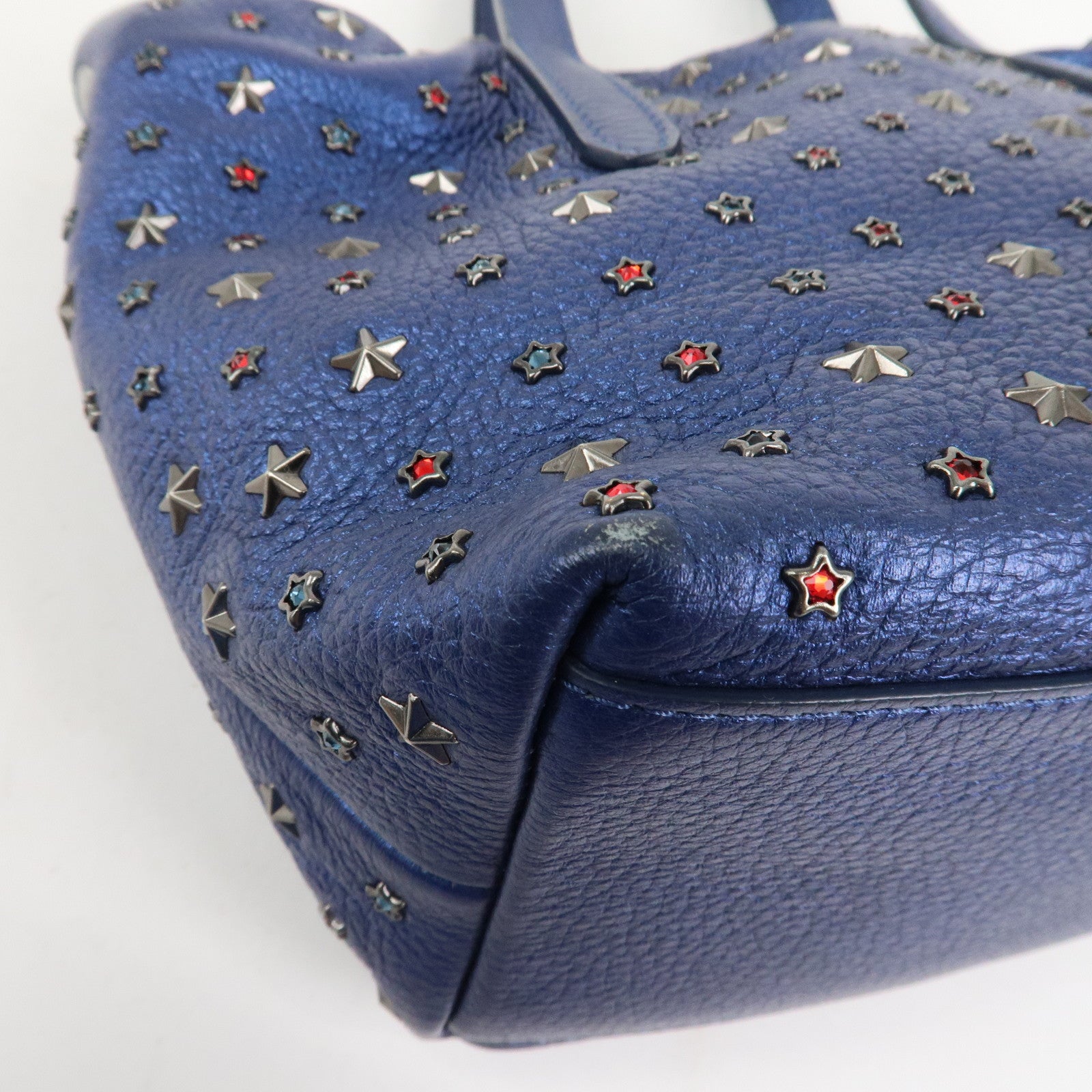 JIMMY CHOO Leather MINISARA 2Way Bag Hand Bag Shoulder Bag Blue