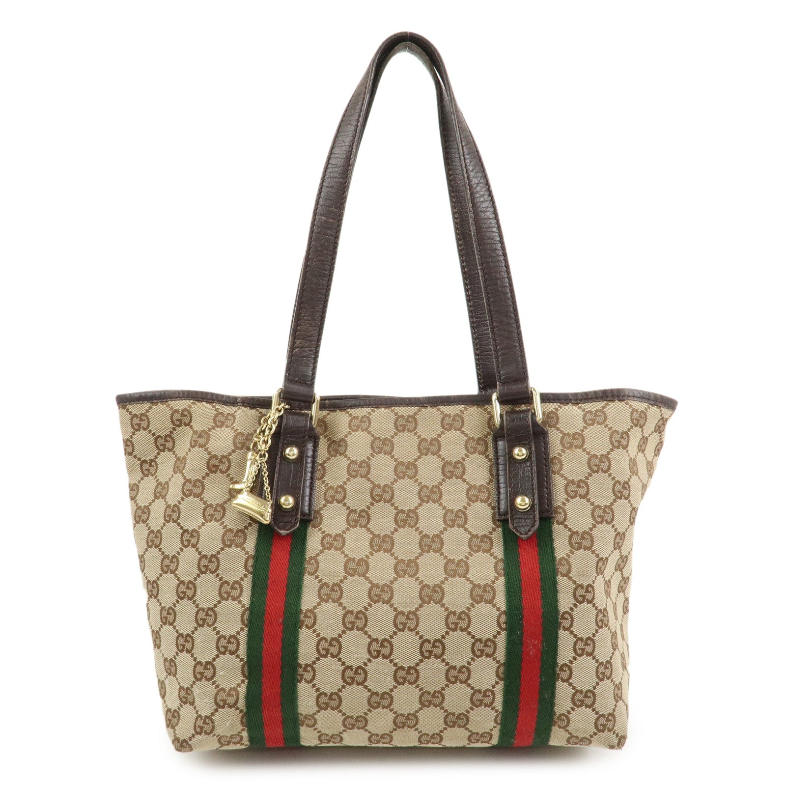 GUCCI Sherry GG Canvas Leather Tote Bag Hand Bag Brown 137396