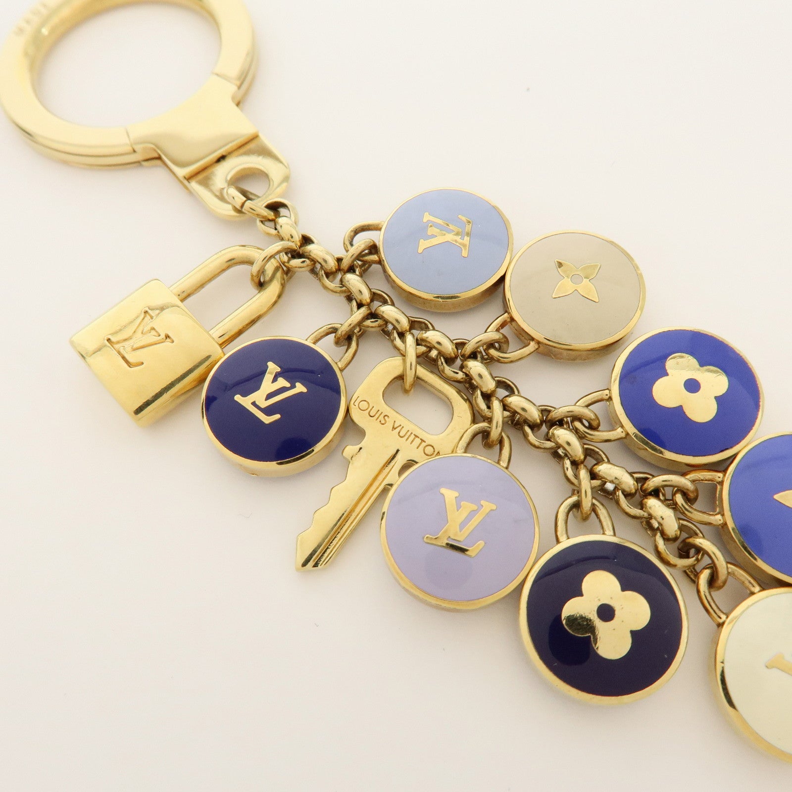 Louis Vuitton Metal Bag Charm Key Chain Blue Gold M65910