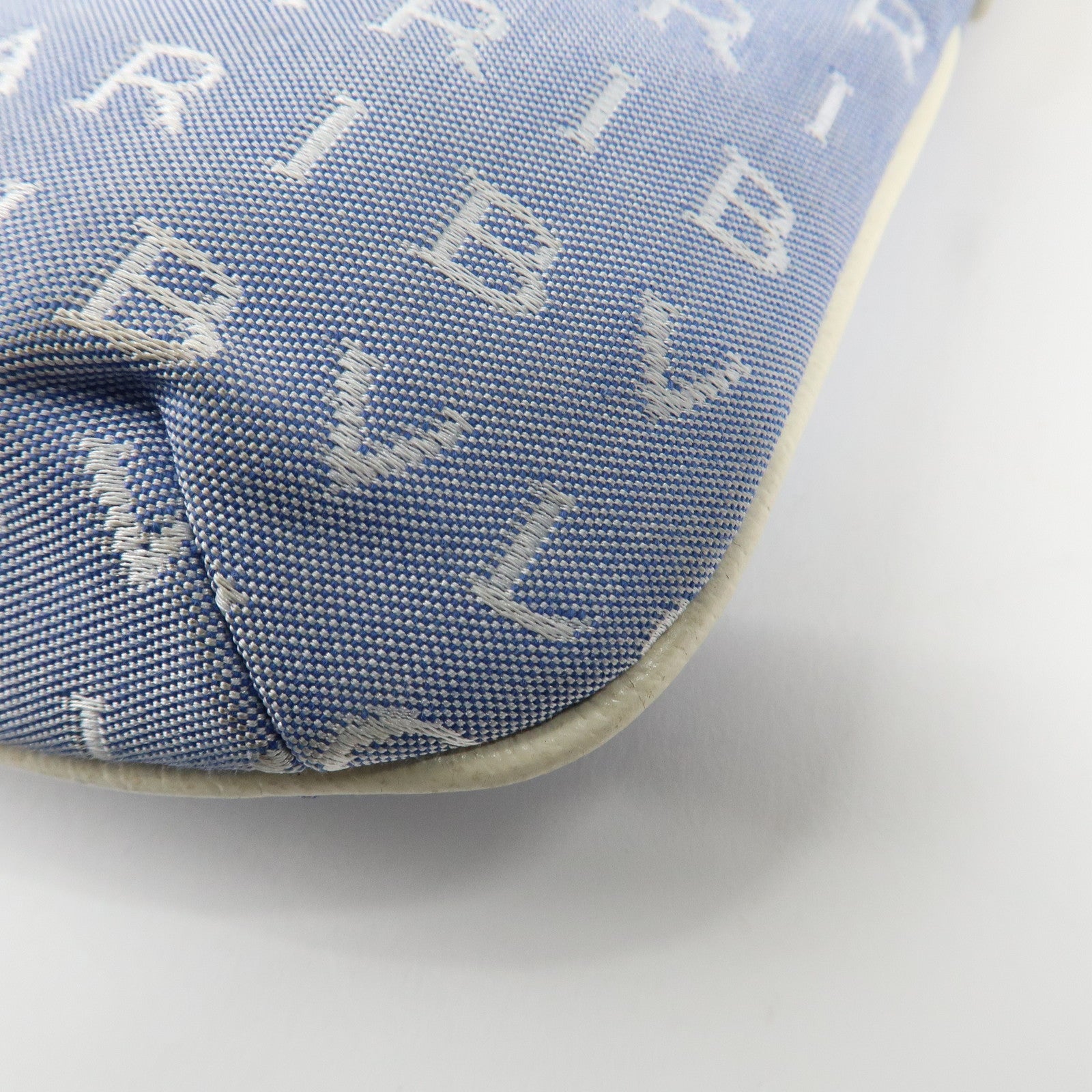 BVLGARI Logo Mania Leather Canvas Shoulder Bag Ivory Light Blue Used